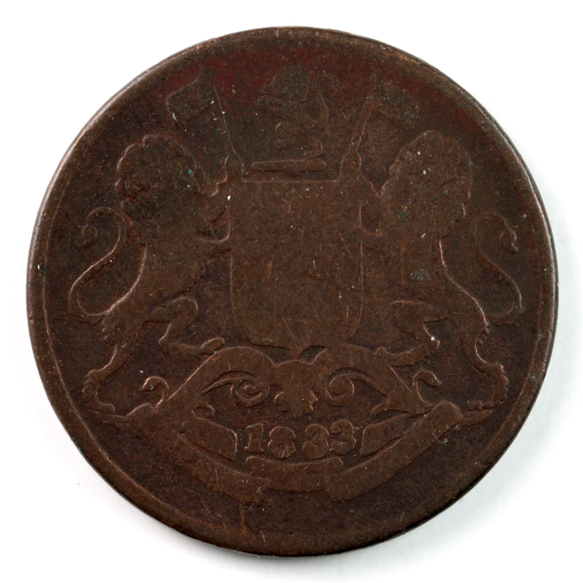 India 1833 1/4 Anna VG-F (VG10) $