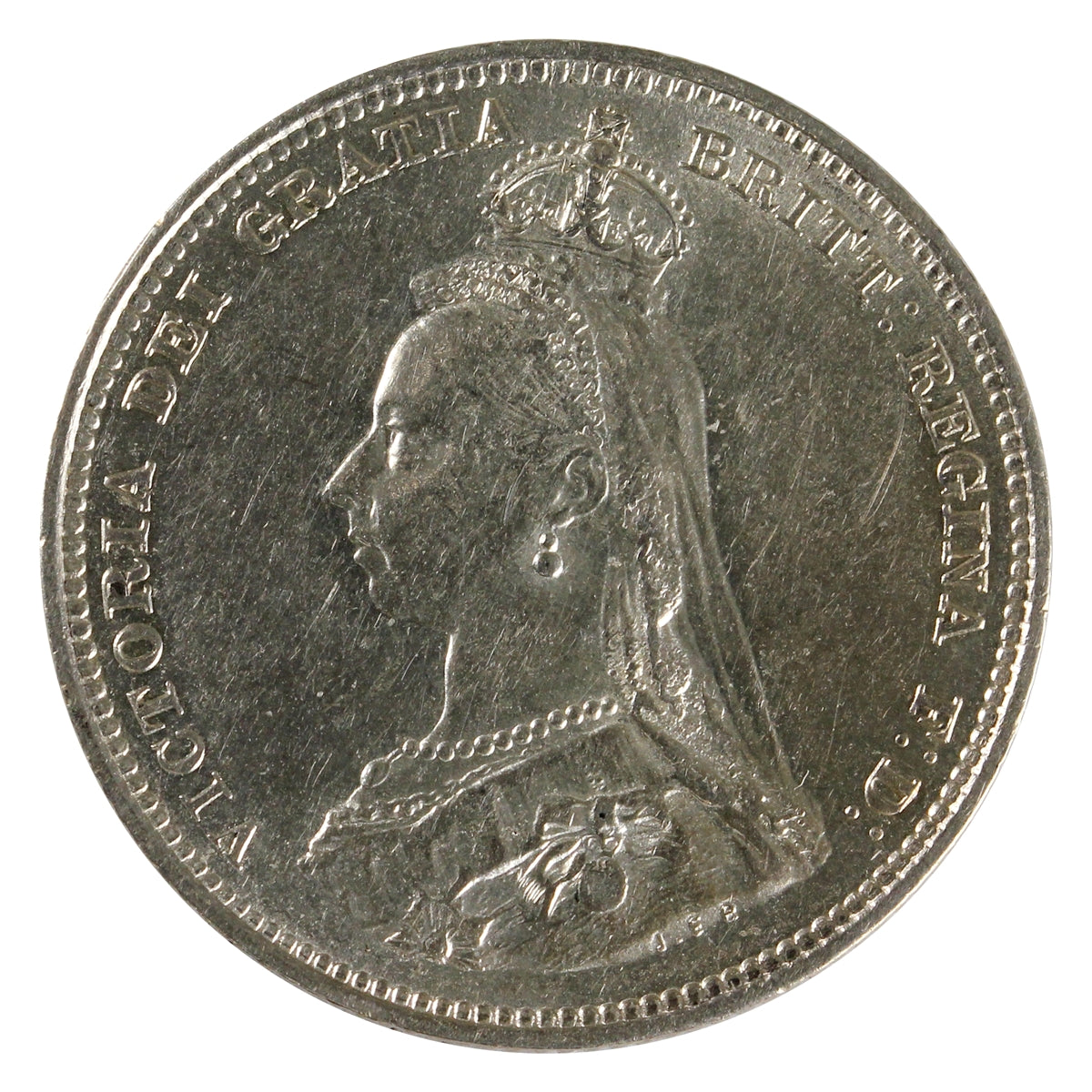 Great Britain 1887 Jubilee Shilling EF-AU (EF45)