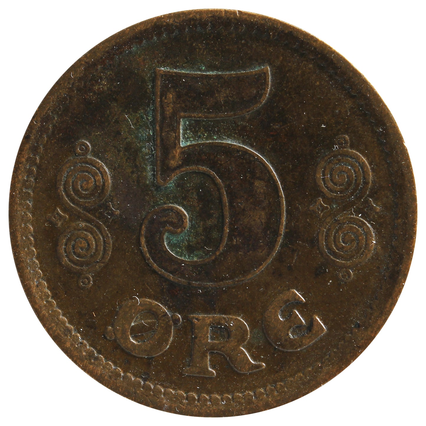 Denmark 1917 VBPGJ 5 Ore Extra Fine (EF40)