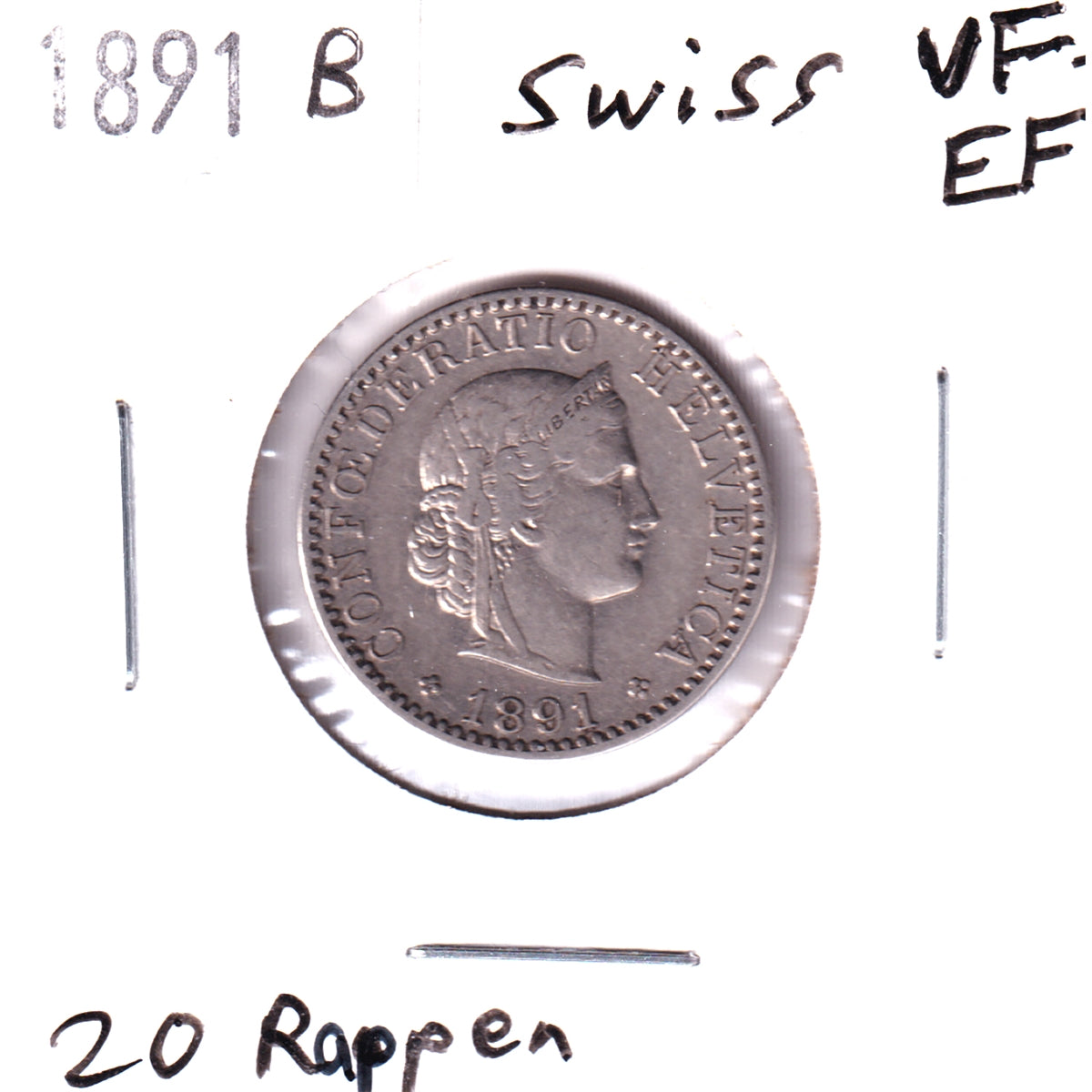 Switzerland 1891B 20 Rappen VF-EF (VF-30)