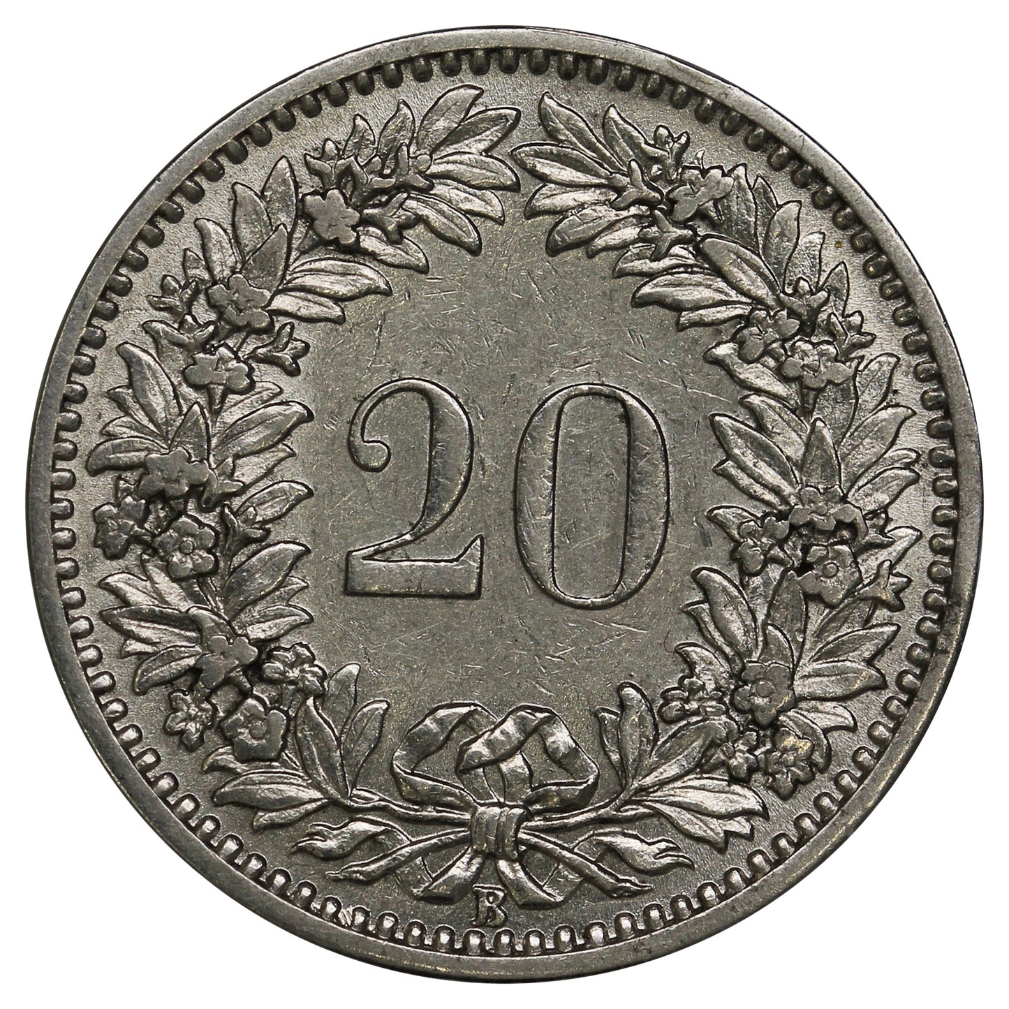Switzerland 1909B 20 Rappen Almost Uncirculated (AU50)