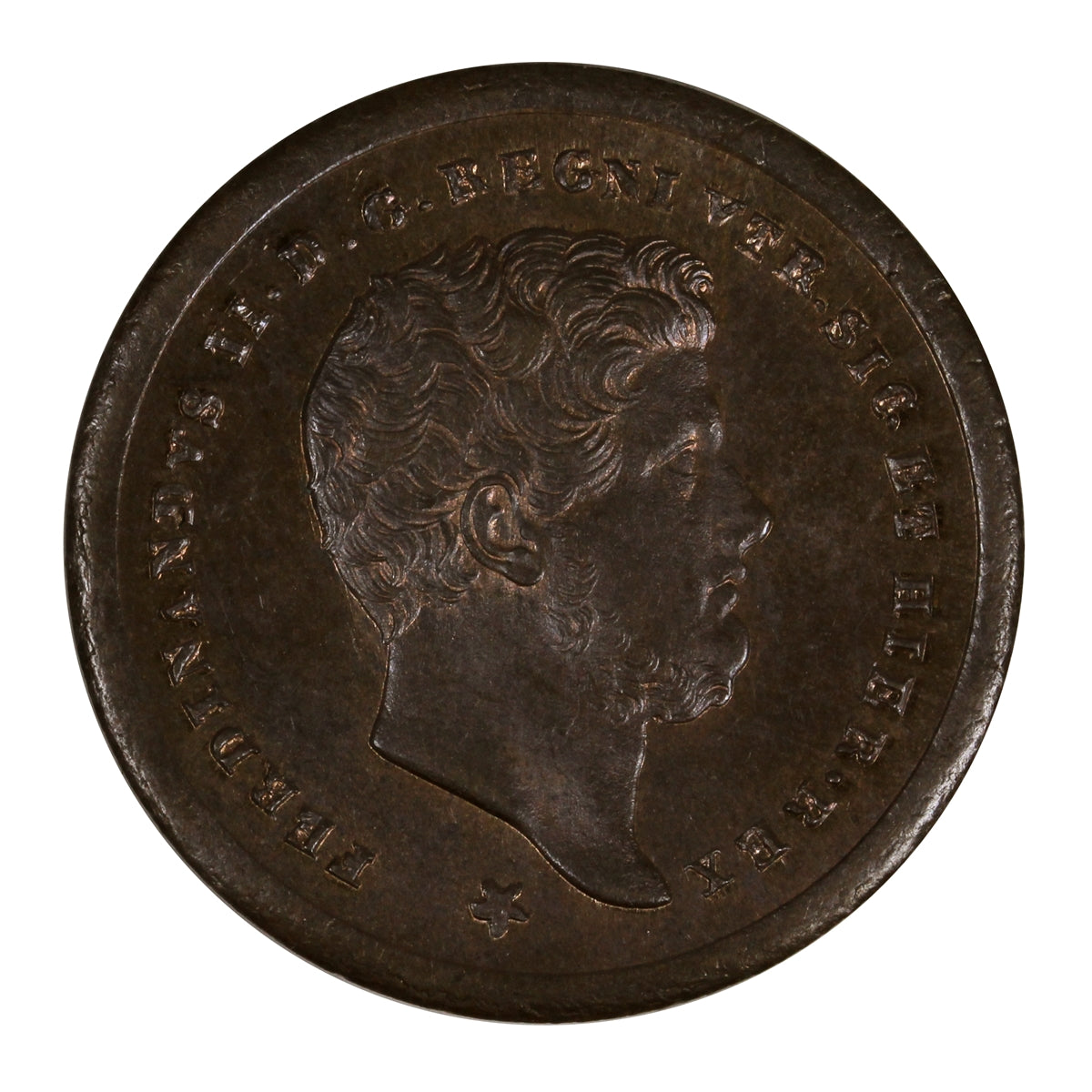 Italian States 1857 Naples 2 Tornesi Brilliant Uncirculated (MS63) Lustrous Brown $