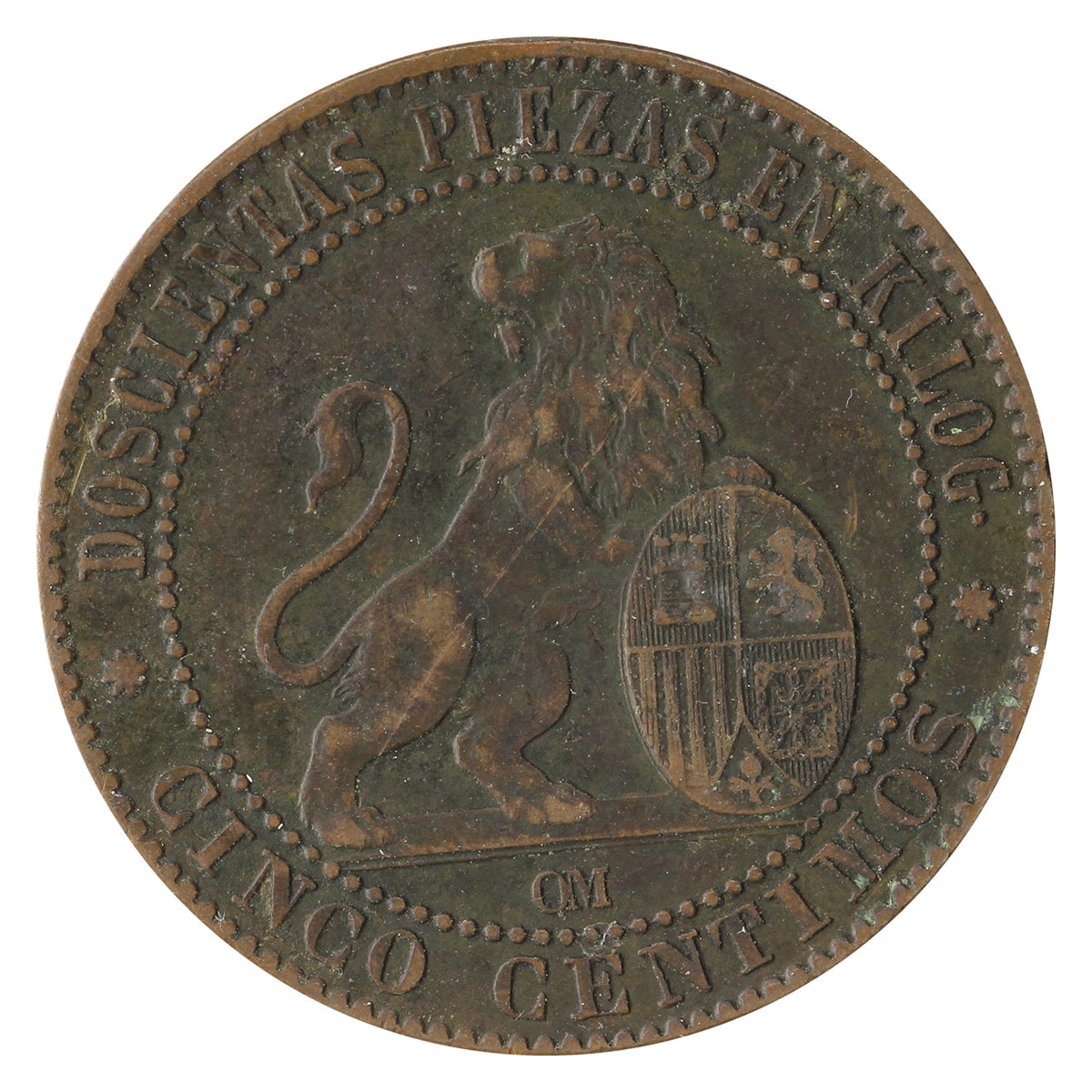 Spain 1870OM 5 Centimos Extra Fine (EF40) $