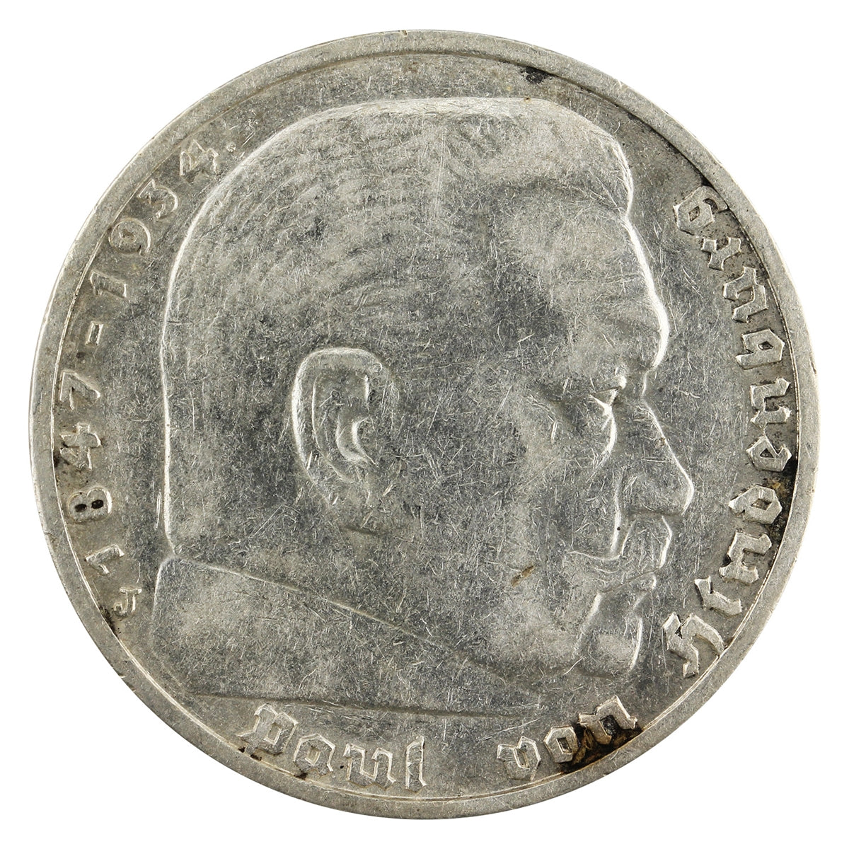 German Third Reich 1935J Hindenburg 5 Marks VF-EF (VF30)