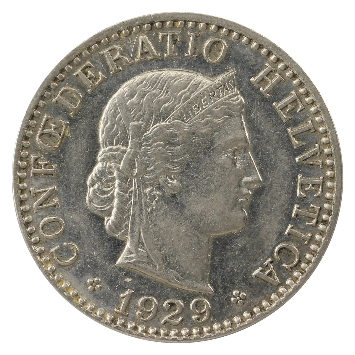Switzerland 1929B 20 Rappen Almost Uncirculated (AU50)