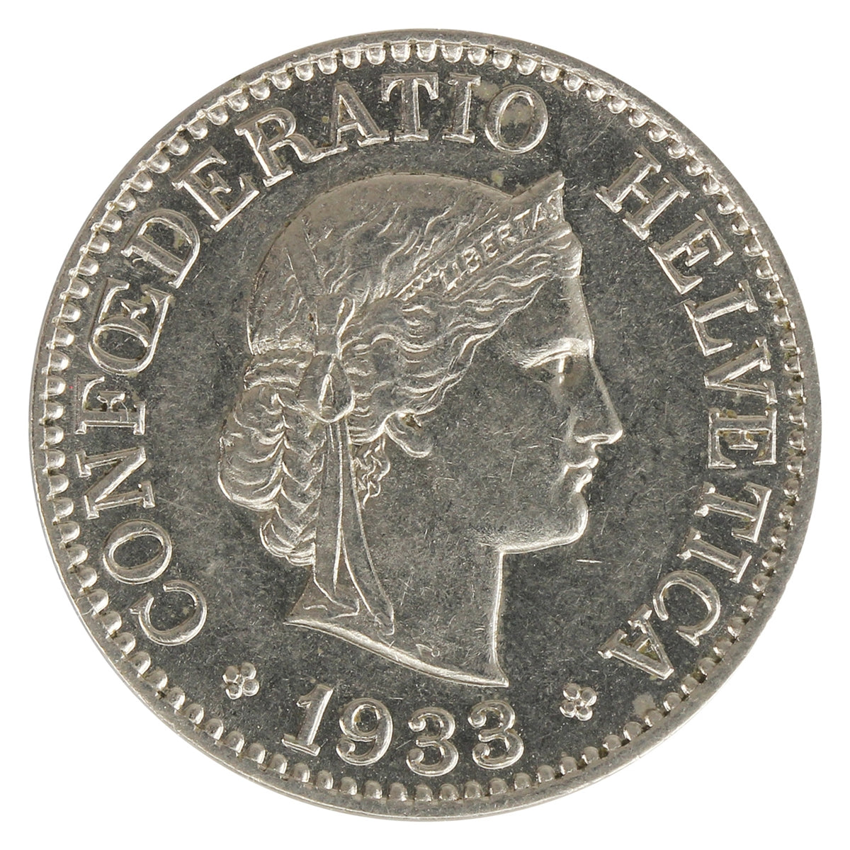 Switzerland 1933B 10 Rappen Almost Uncirculated (AU50)