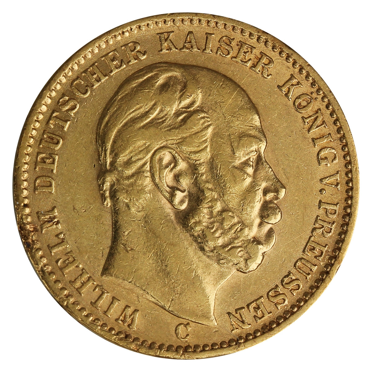 German States 1873C Prussia Gold 20 Mark EF-AU (EF45)
