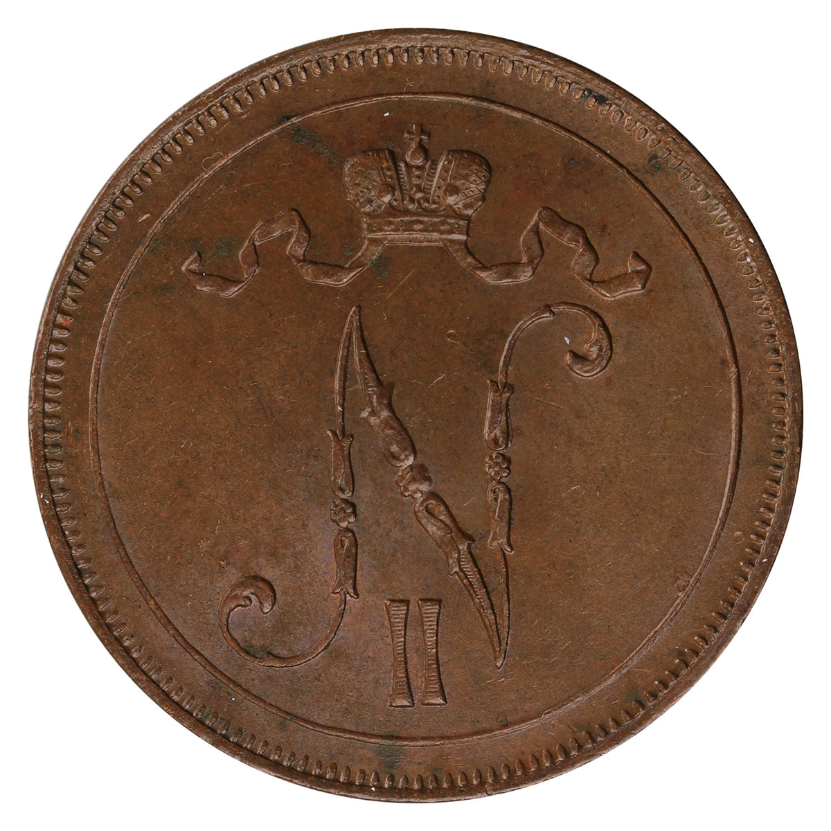 Finland 1916 10 Pennia Brilliant Uncirculated (MS63) Lustrous Brown