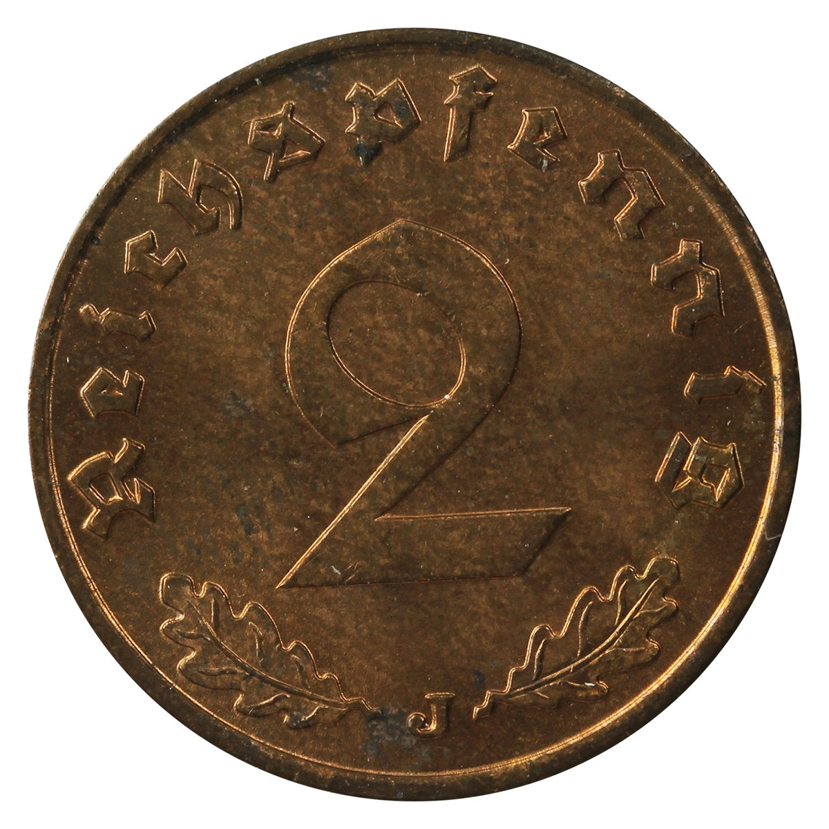 German Third Reich 1939J 2 Pfennig Brilliant Uncirculated (MS63)