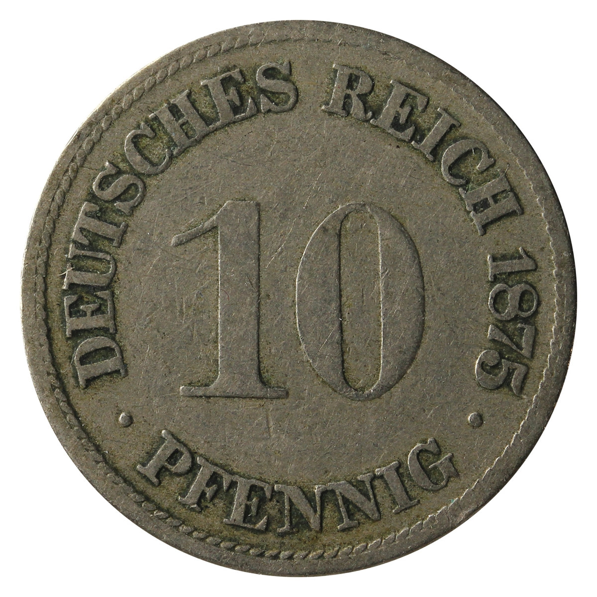 German Empire 1875H 10 Pfennig Fine (F-12)