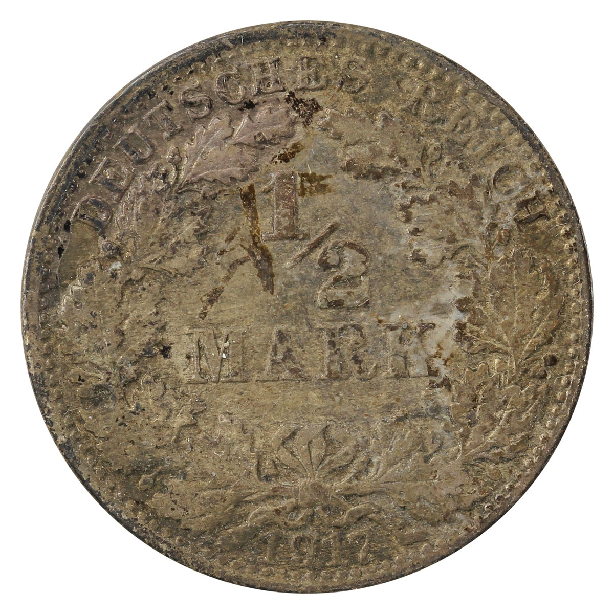 German Empire 1917J 1/2 Mark VF-EF (VF-30)