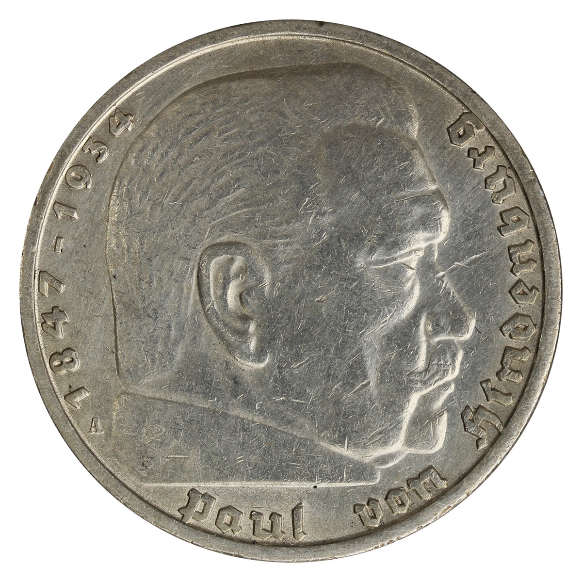 German Third Reich 1935A Hindenburg 5 Marks Very Fine (VF20)