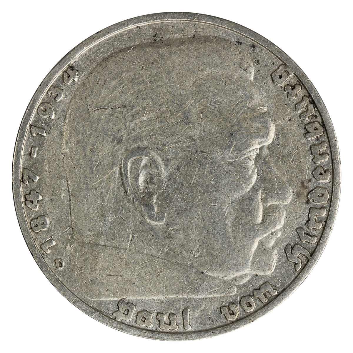 German Third Reich 1935D Hindenburg 5 Mark F-VF (F15)