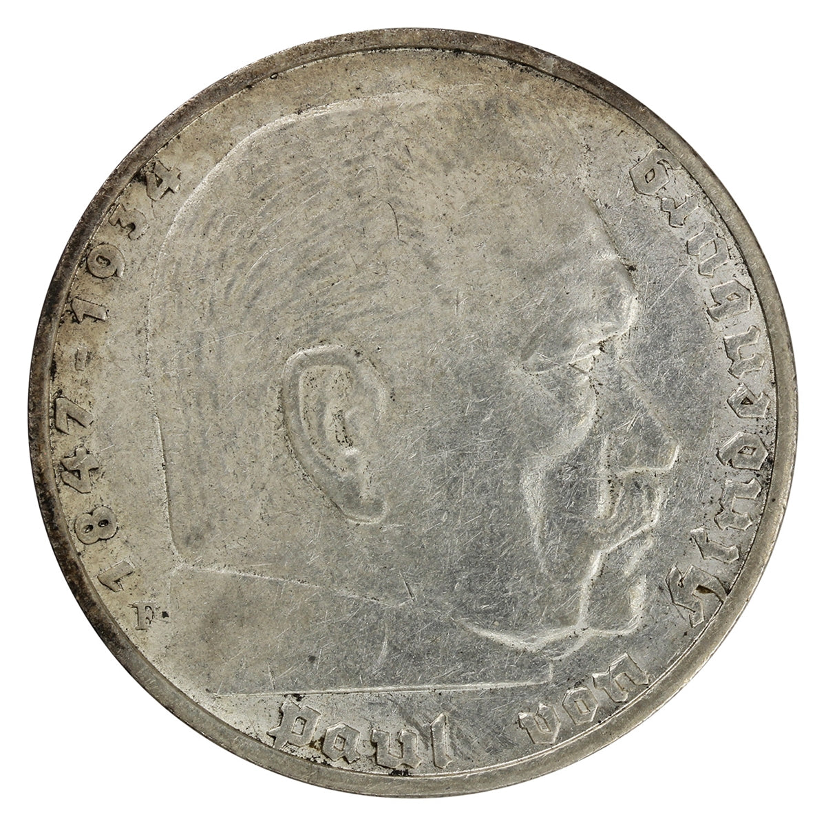 German Third Reich 1935F Hindenburg 5 Marks VF-EF (VF30)