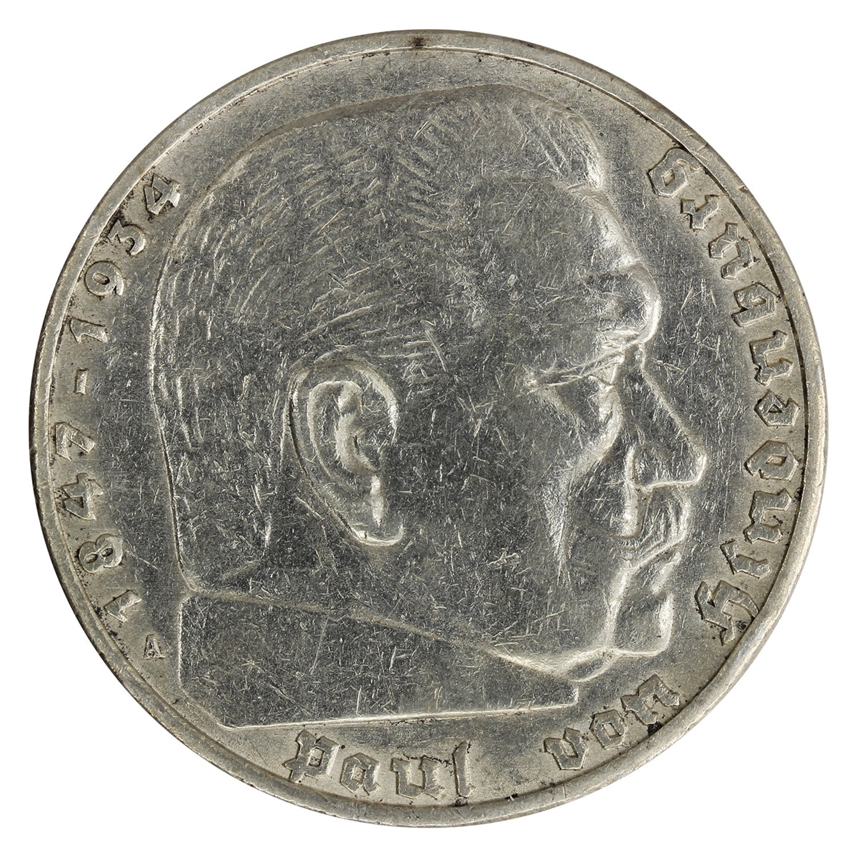 German Third Reich 1936A Hindenburg 5 Mark Very Fine (VF20)