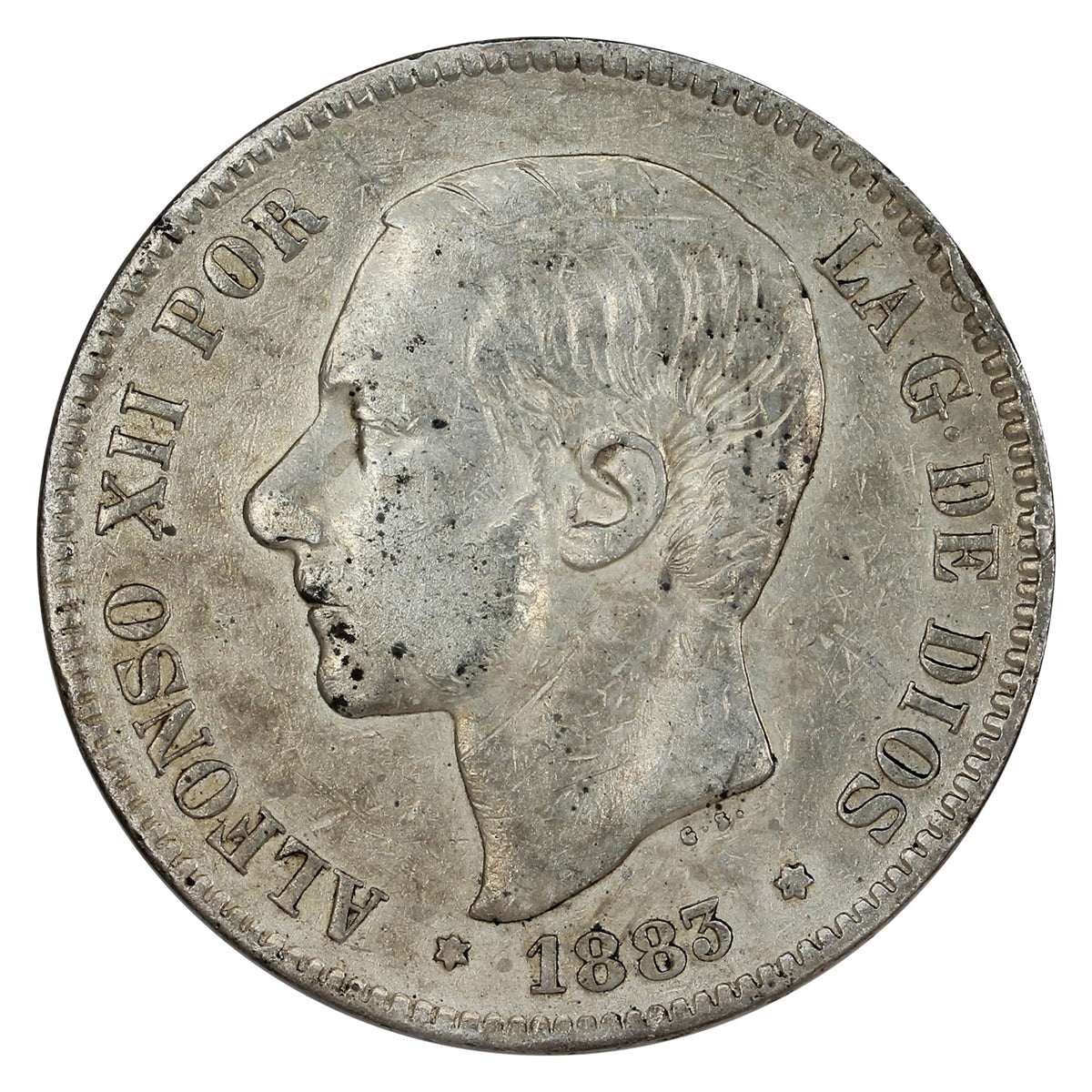 Spain 1883 5 Pesetas F-VF (F15)