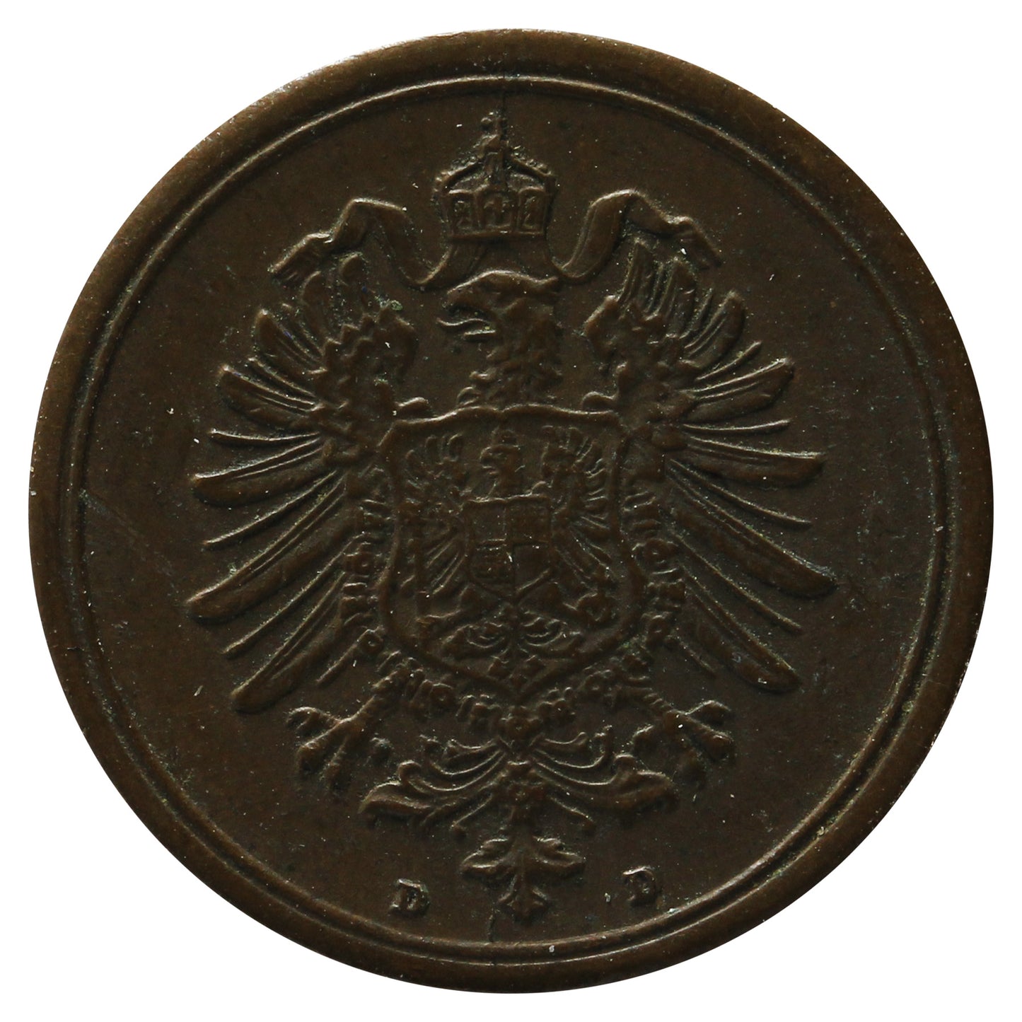 German Empire 1876D Pfennig Almost Uncirculated (AU50)