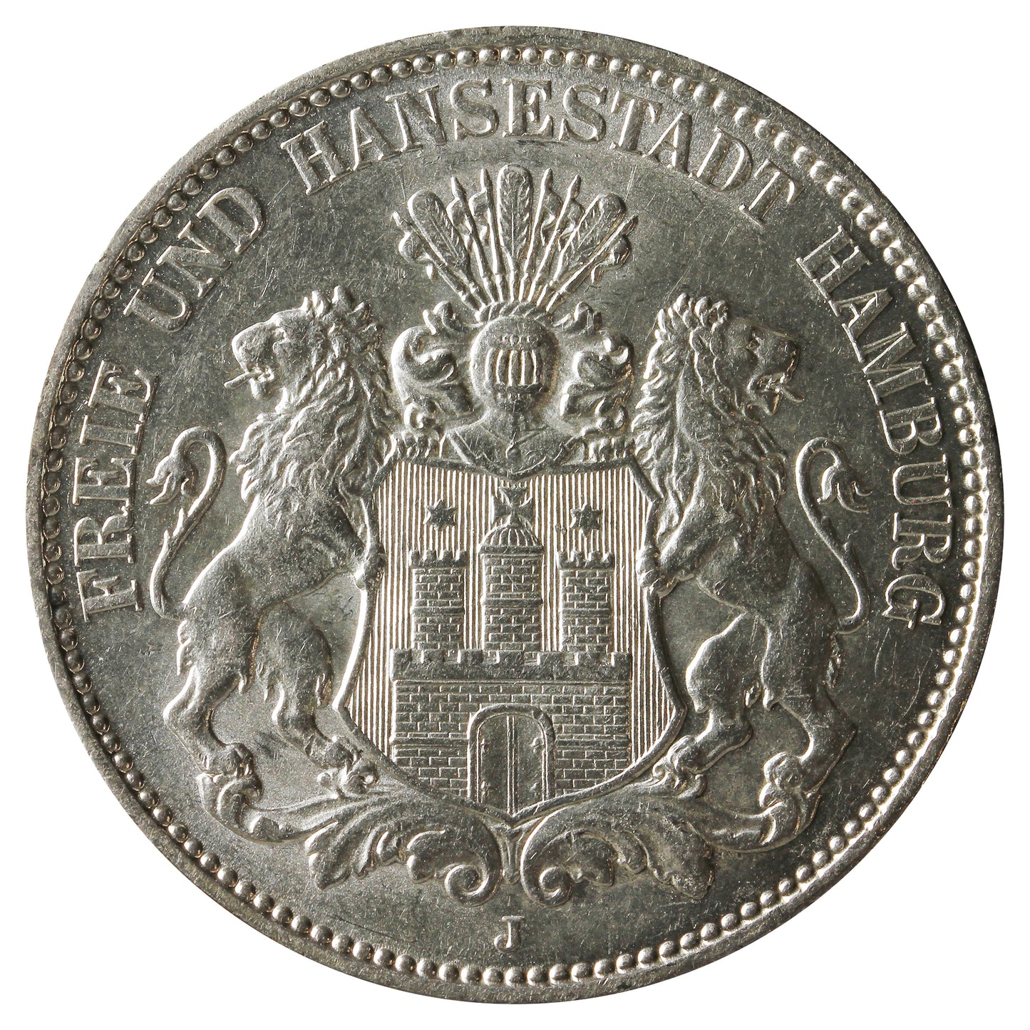 German States 1914J Hamburg 3 Marks Uncirculated (MS60) $