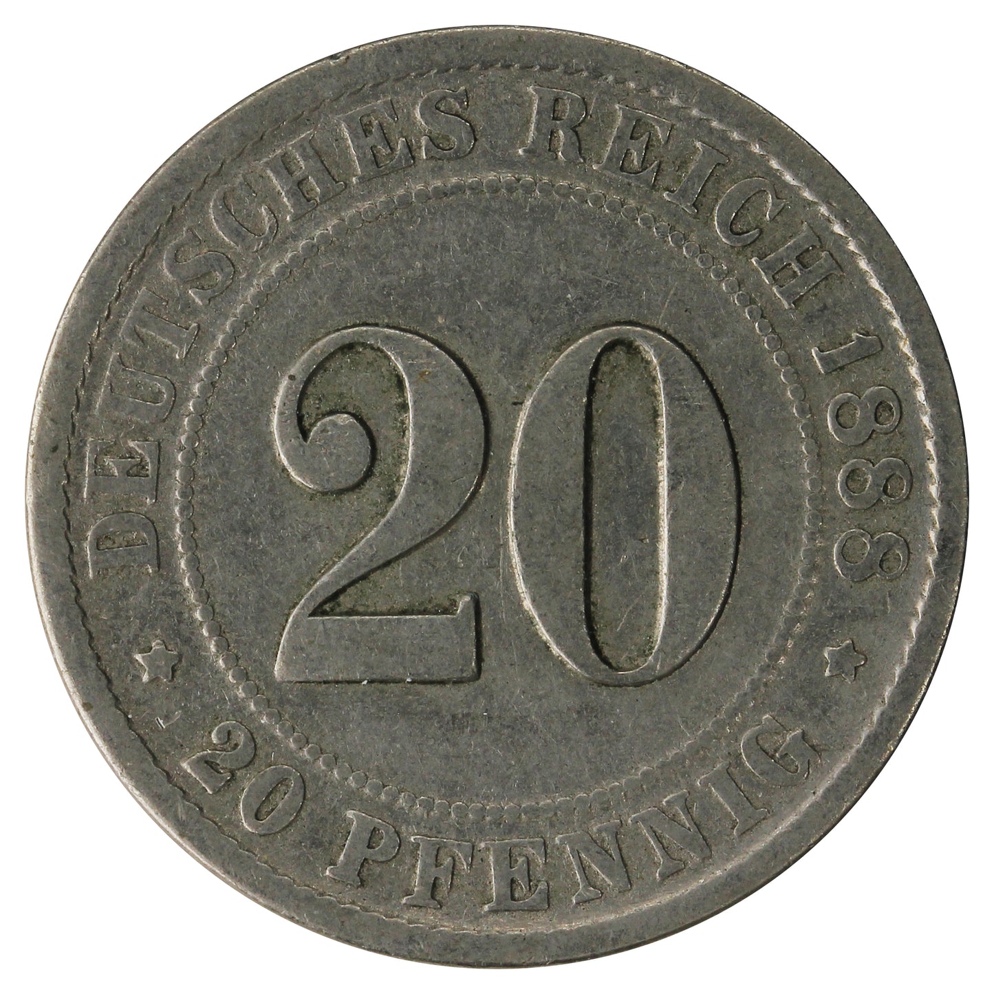 German Empire 1888F 20 Pfennig Very Fine (VF20)