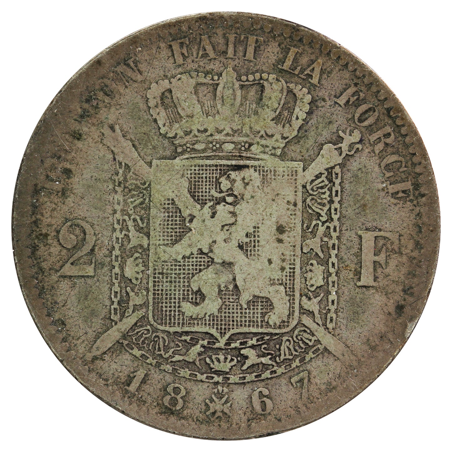 Belgium 1867 2 Francs Fine (F-12)