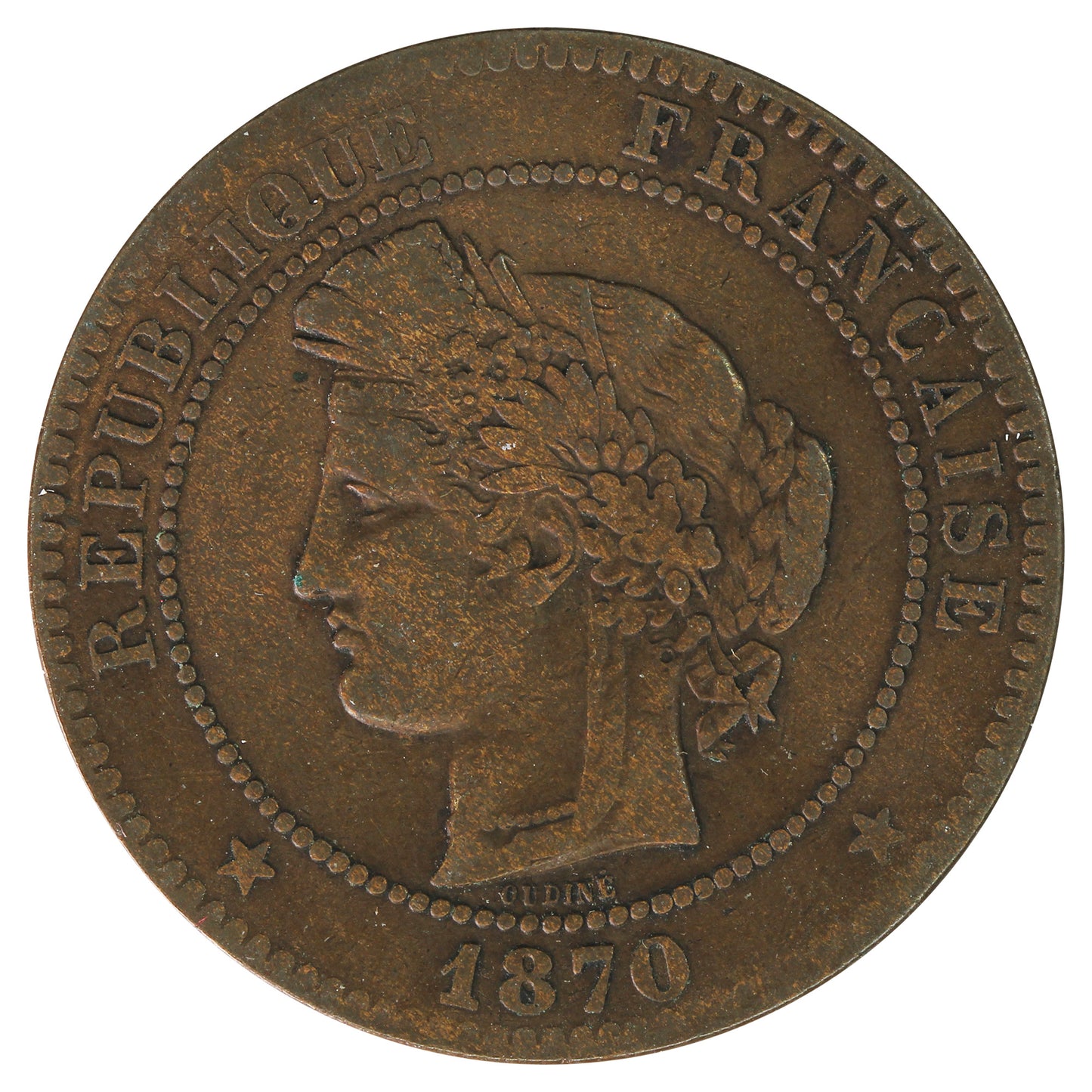 France 1870A 10 Centimes F-VF (F15)