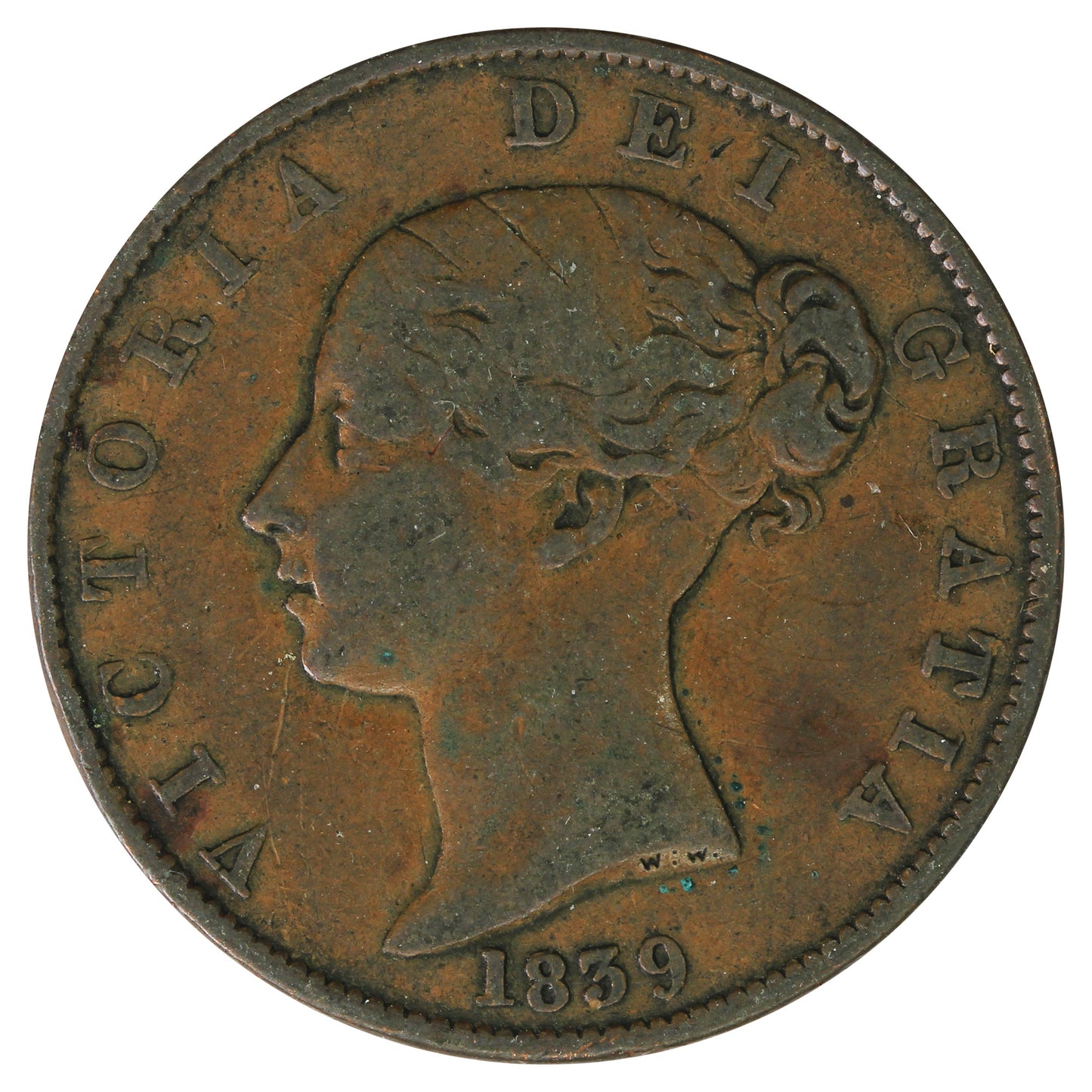 Isle of Man 1839 1/2 Penny Fine (F-12)