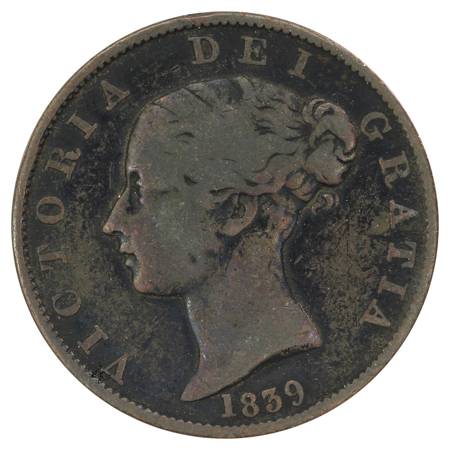 Isle of Man 1839 1/2 Penny VG-F (VG-10)