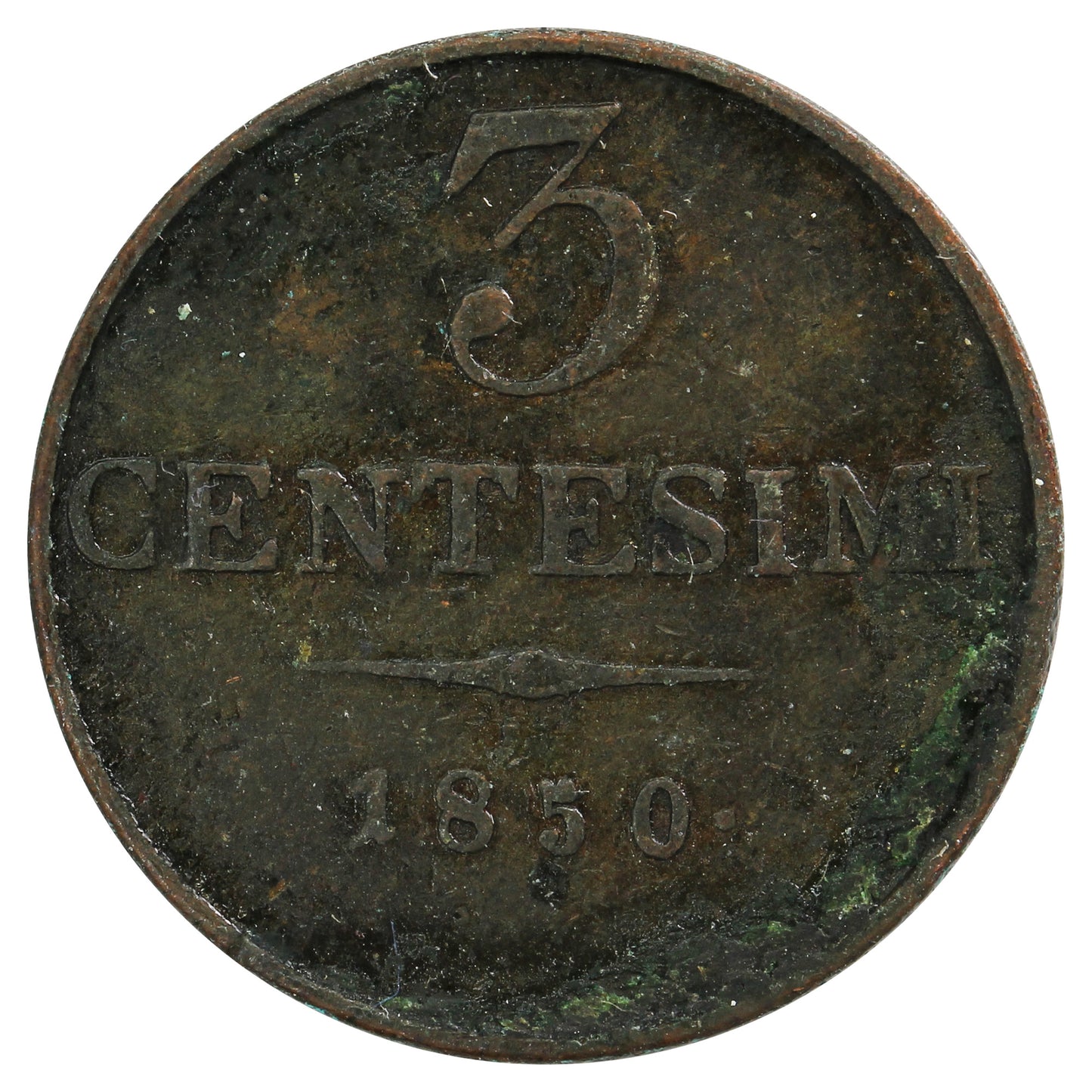 Italian States 1850M Lombardy-Venetia 3 Centesimi Extra Fine (EF-40)