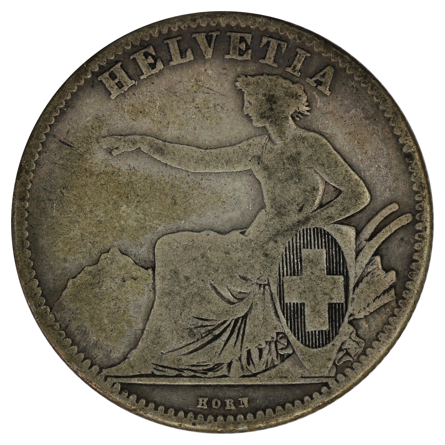 Switzerland 1862B 2 Francs VG-F (VG10)
