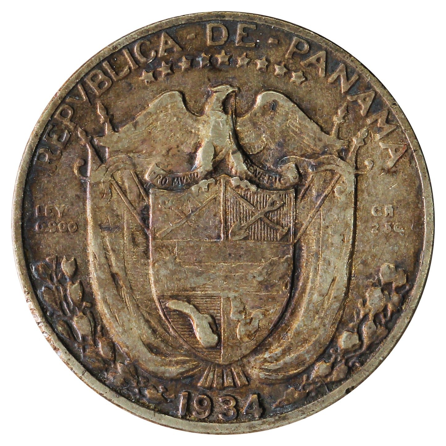 Panama 1934 1/10 Balboa Almost Uncirculated (AU50) $