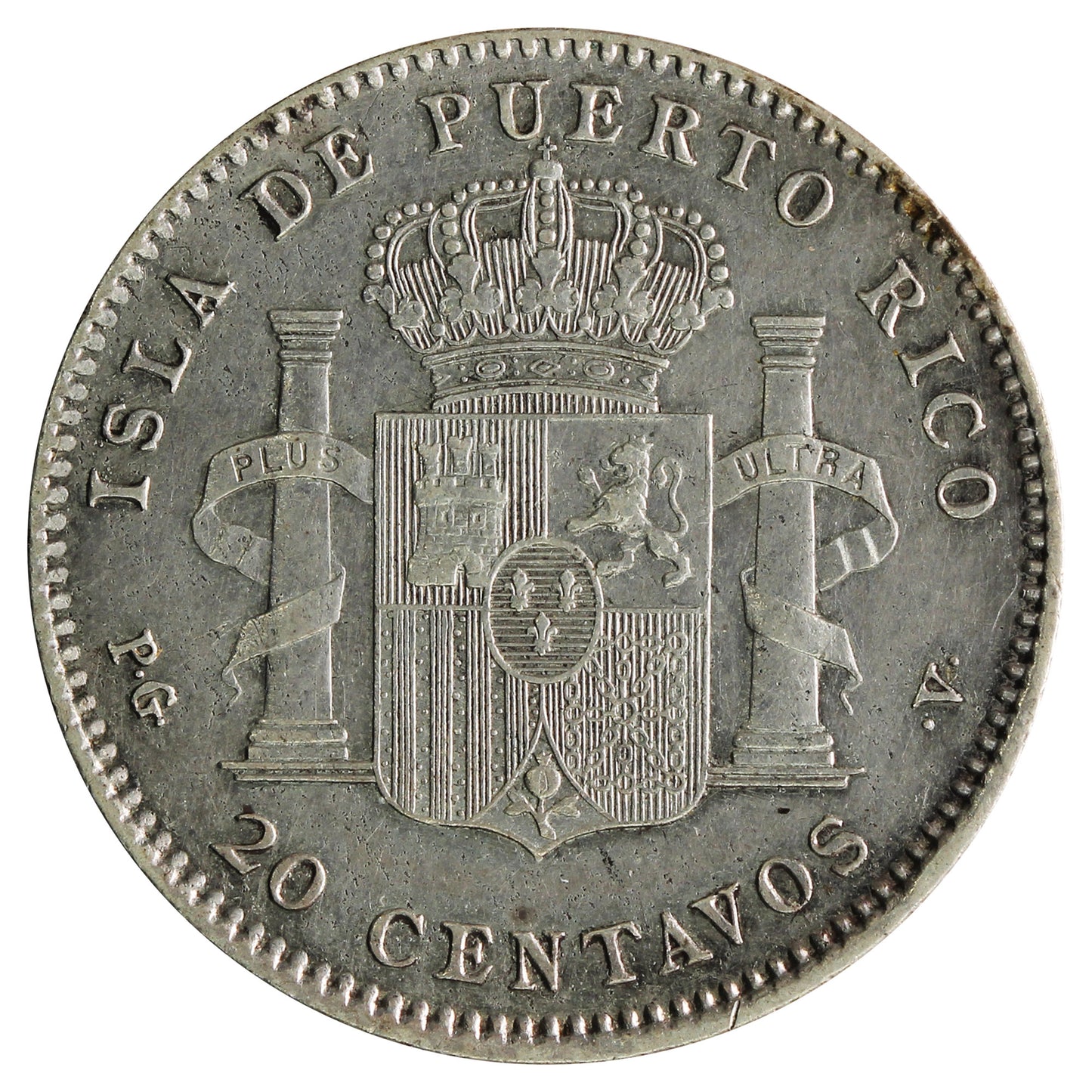 Puerto Rico 1895 20 Centavos EF-AU (EF45) $