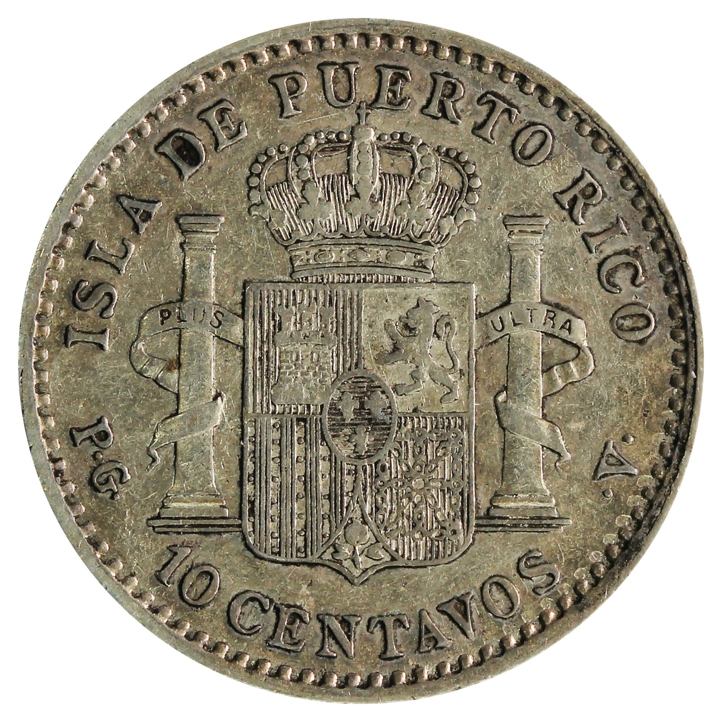 Puerto Rico 1896 10 Centavos VF-EF (VF30) $