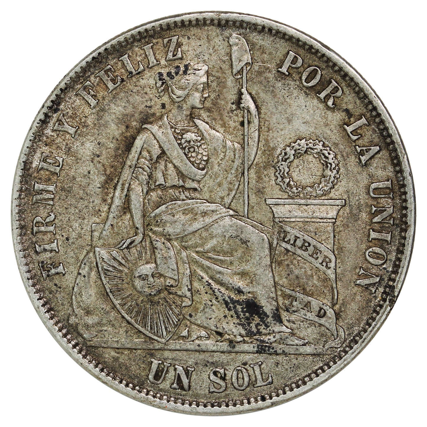 Peru 1871YJ 1 Sol Almost Uncirculated (AU50) (L)