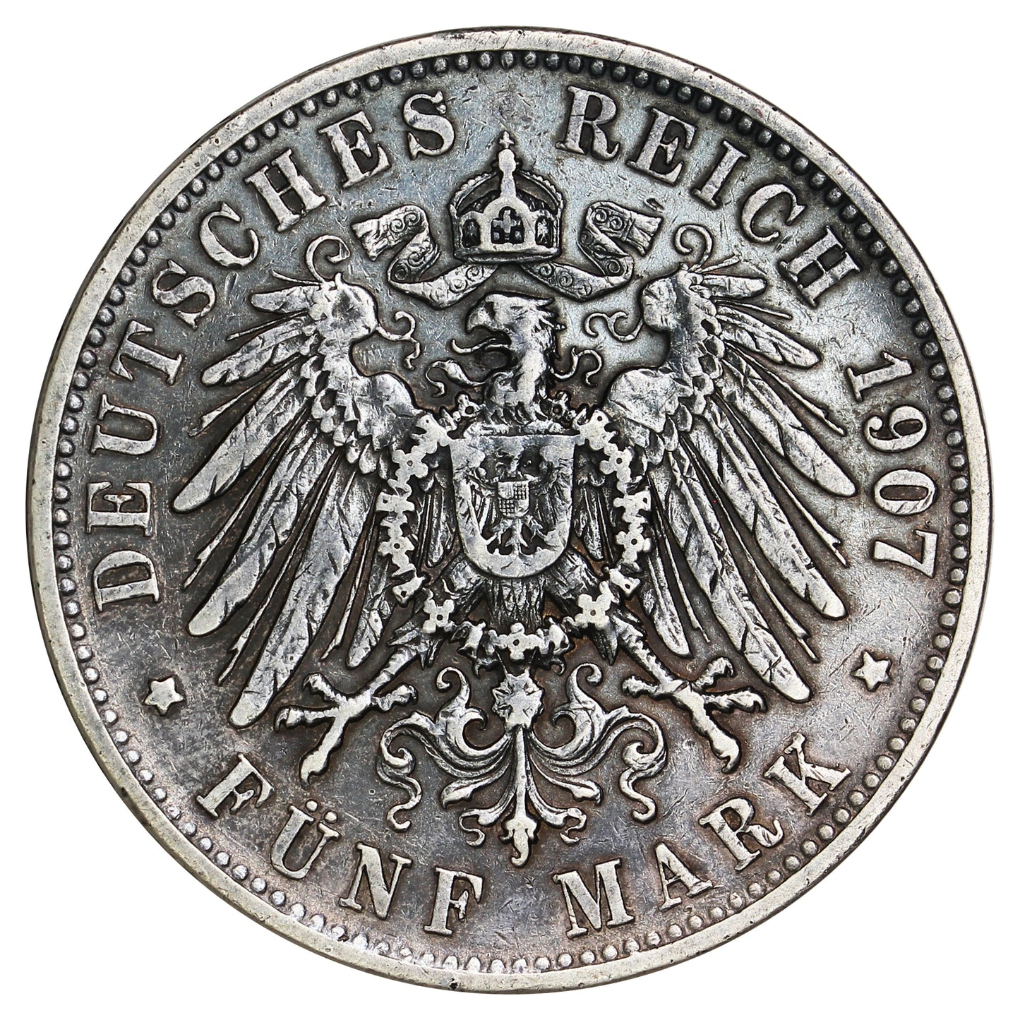 German States 1907F Wurttemburg 5 Marks VF-EF (VF30) (L)