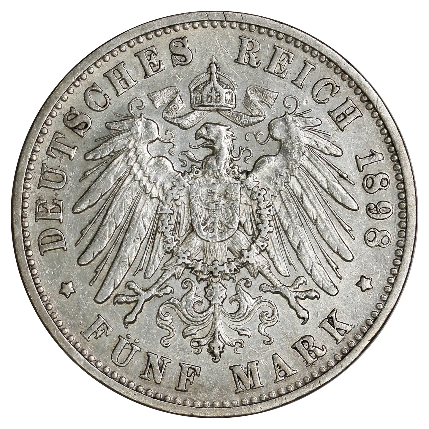 German States 1898F Wurttemburg 5 Marks Extra Fine (EF40) (L)