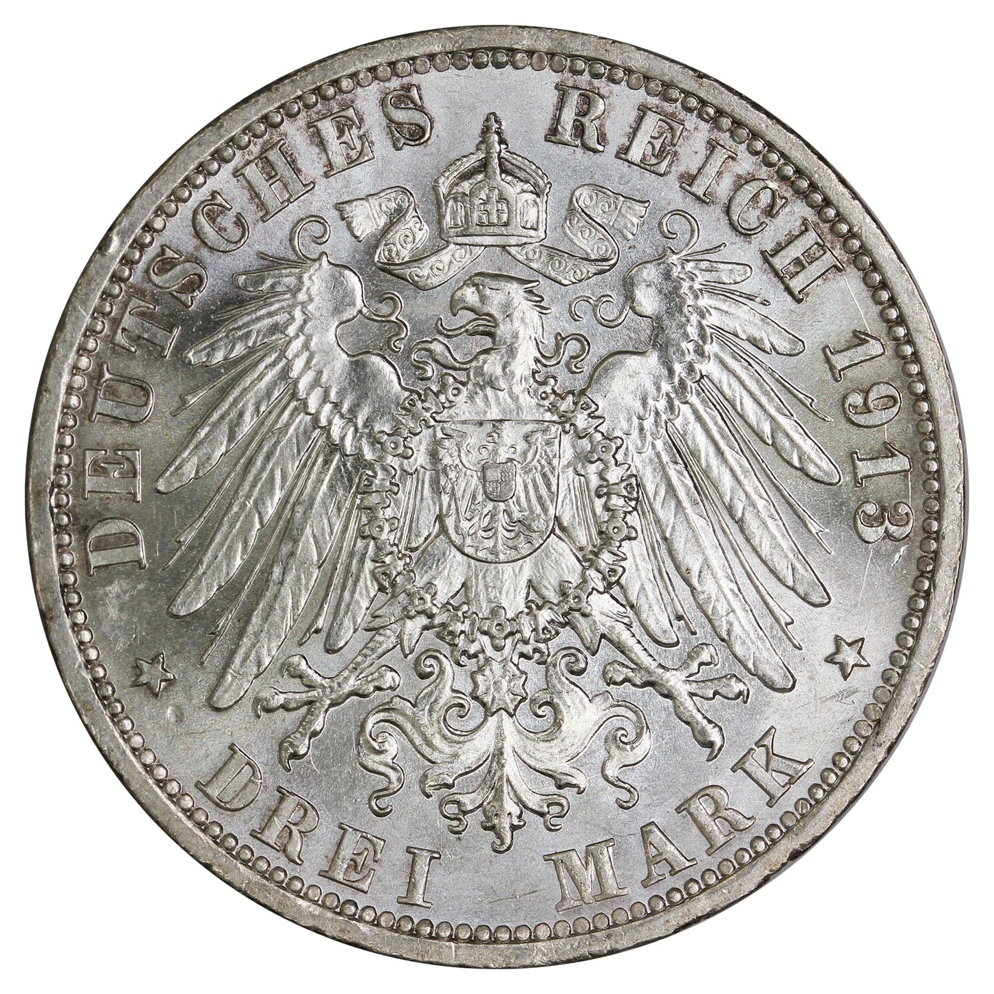 German States 1913A Prussia Wilhelm II 3 Marks UNC+ (MS62) $
