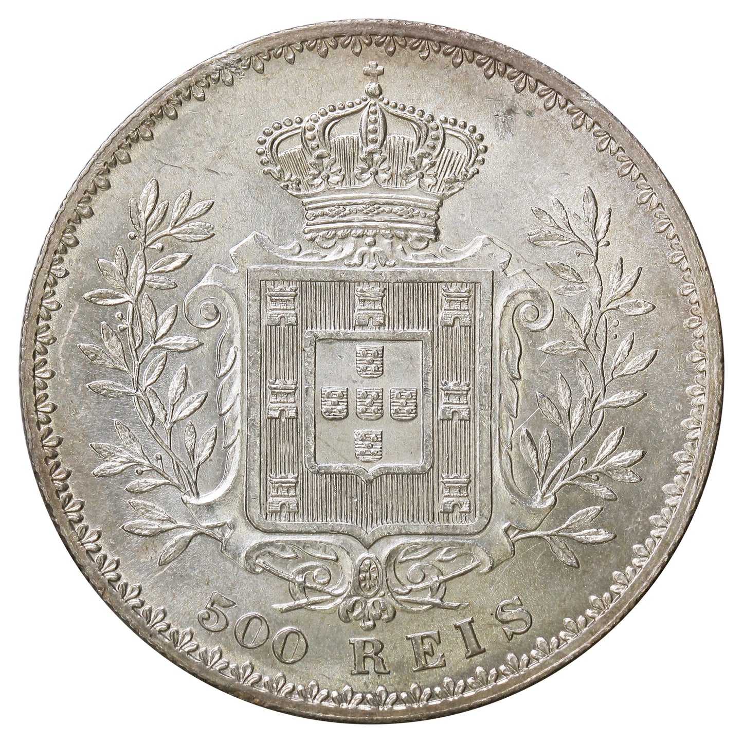 Portugal 1891 500 Reis Brilliant Uncirculated (MS63) $
