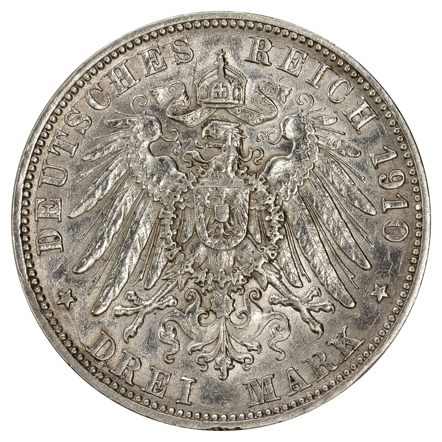German States 1910F Wurttemburg 3 Marks Extra Fine (EF40)