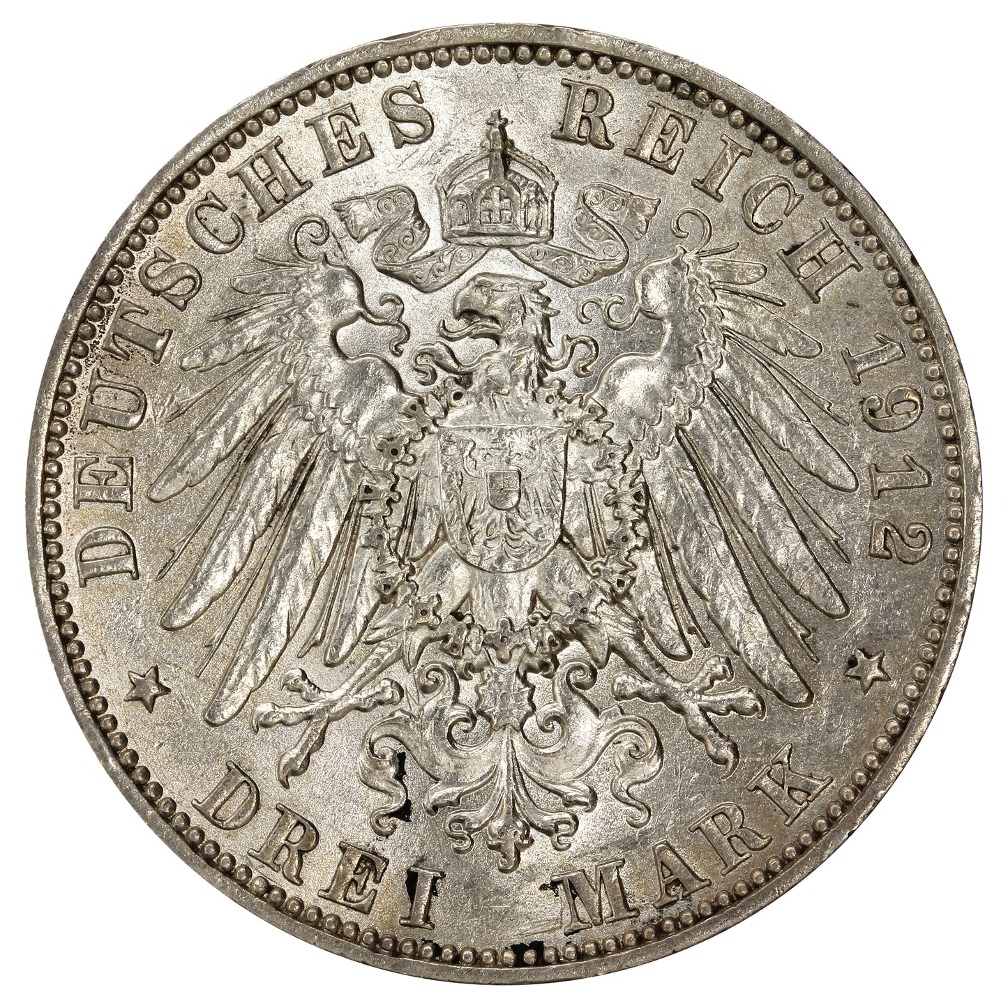 German States 1912 Saxony 3 Marks EF-AU (EF45)