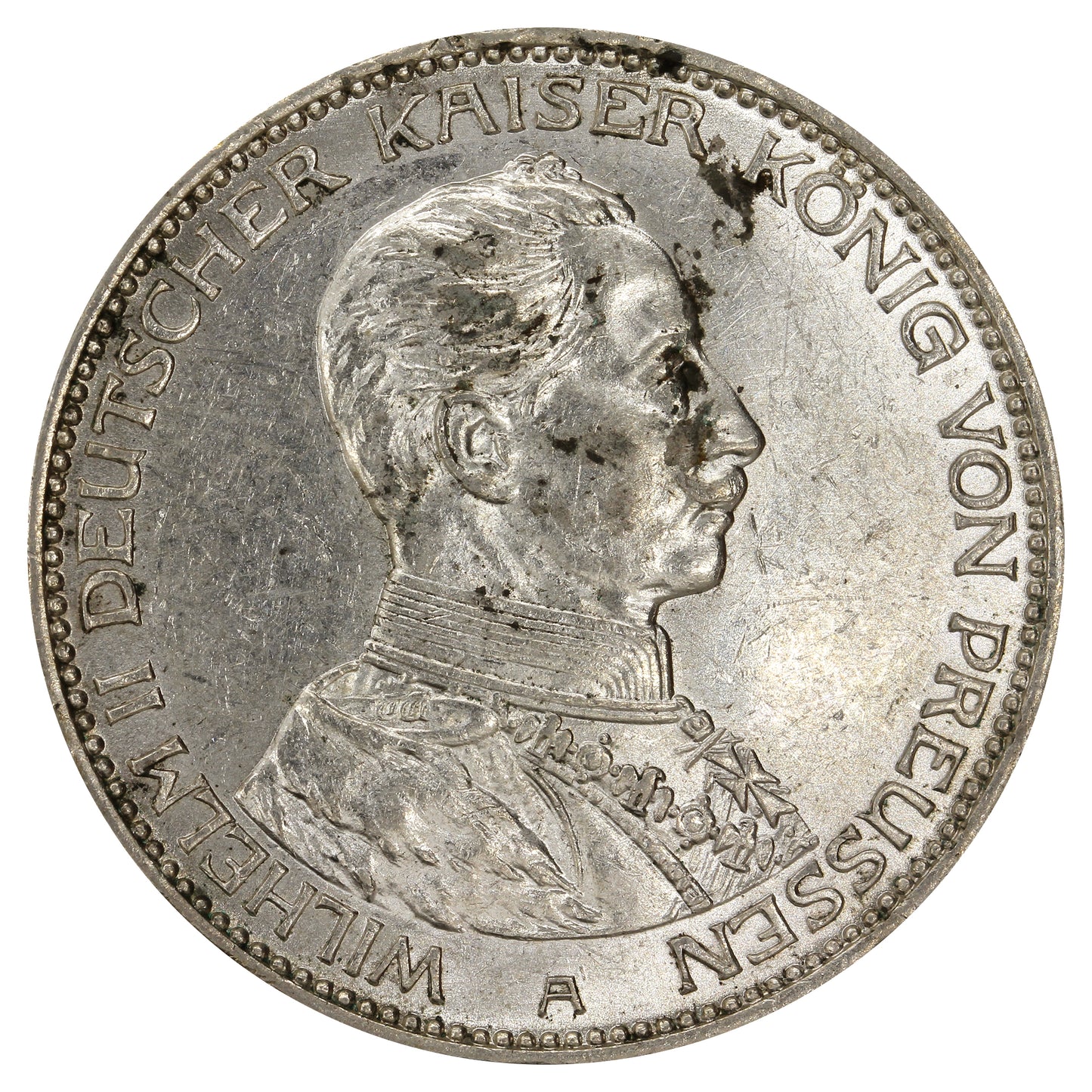 German States 1914A Prussia 3 Marks Almost Uncirculated (AU50)