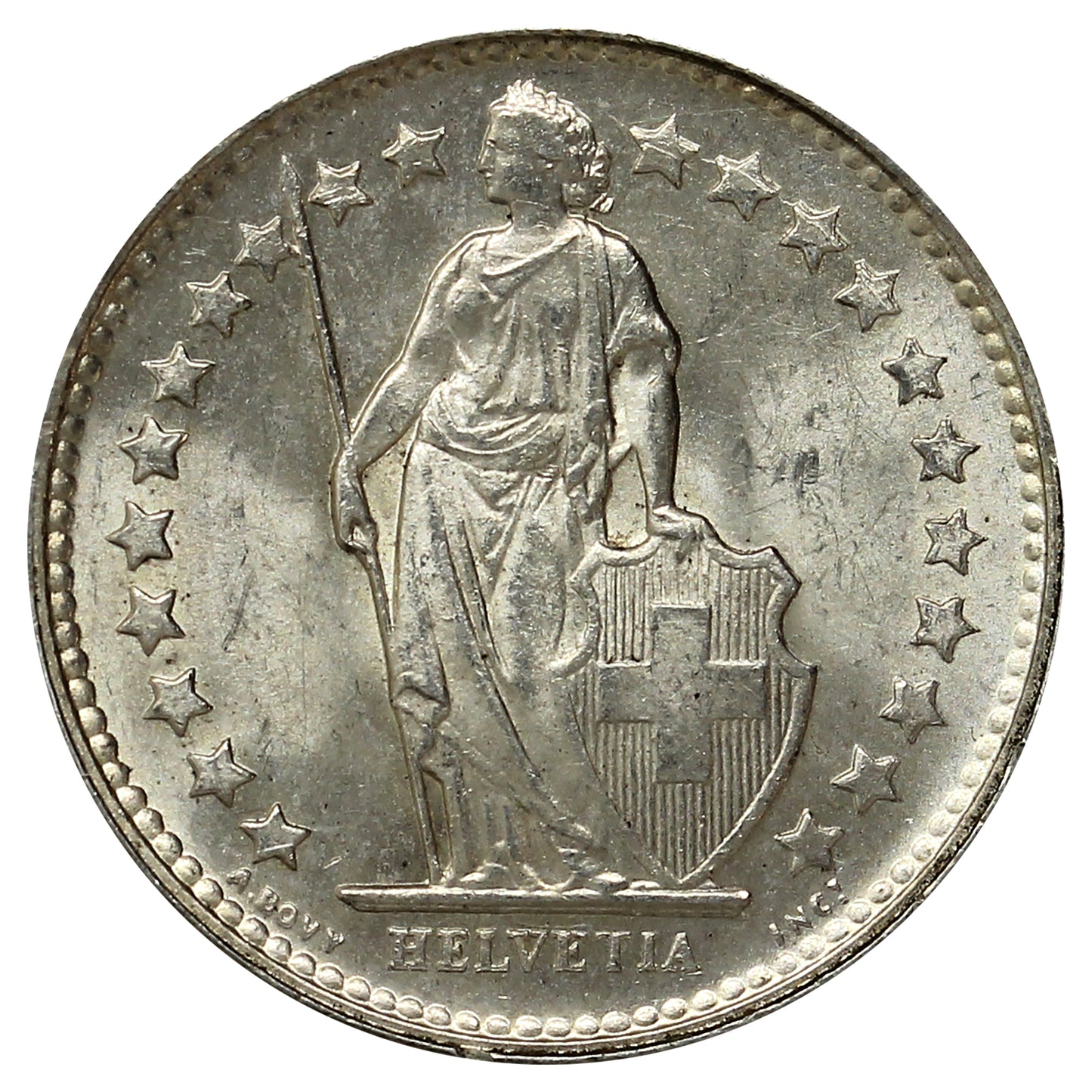 Switzerland 1953B 1/2 Franc Brilliant Uncirculated (MS63)