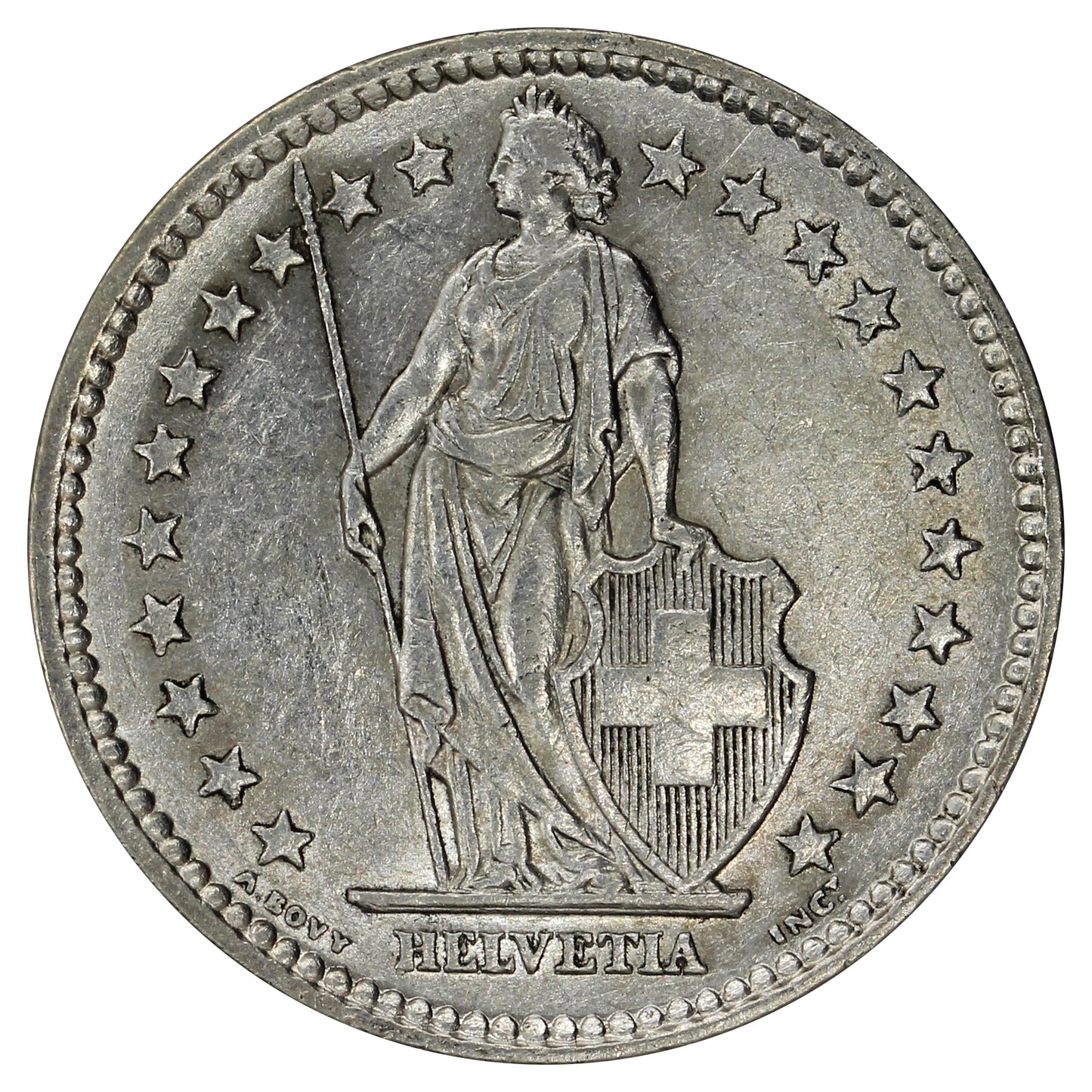 Switzerland 1943B 2 Francs Almost Uncirculated (AU50)