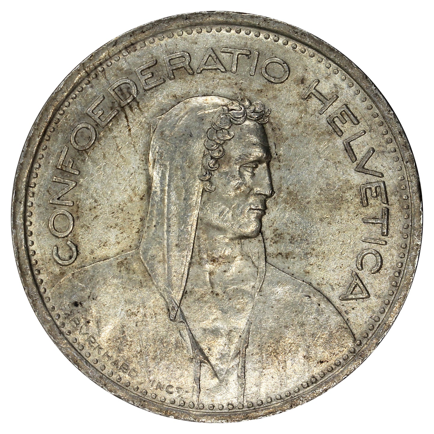 Switzerland 1954B 5 Francs Almost Uncirculated (AU50)