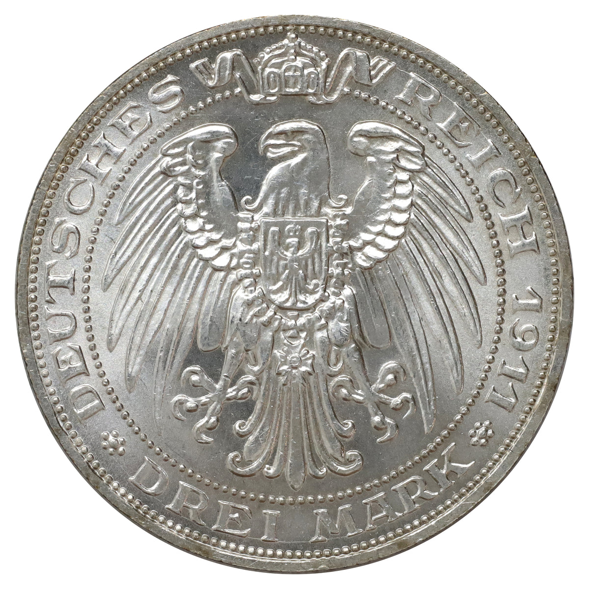 German States 1911A Prussia Anniversary of Wroclaw 3 Marks Choice Brilliant UNC (MS64)