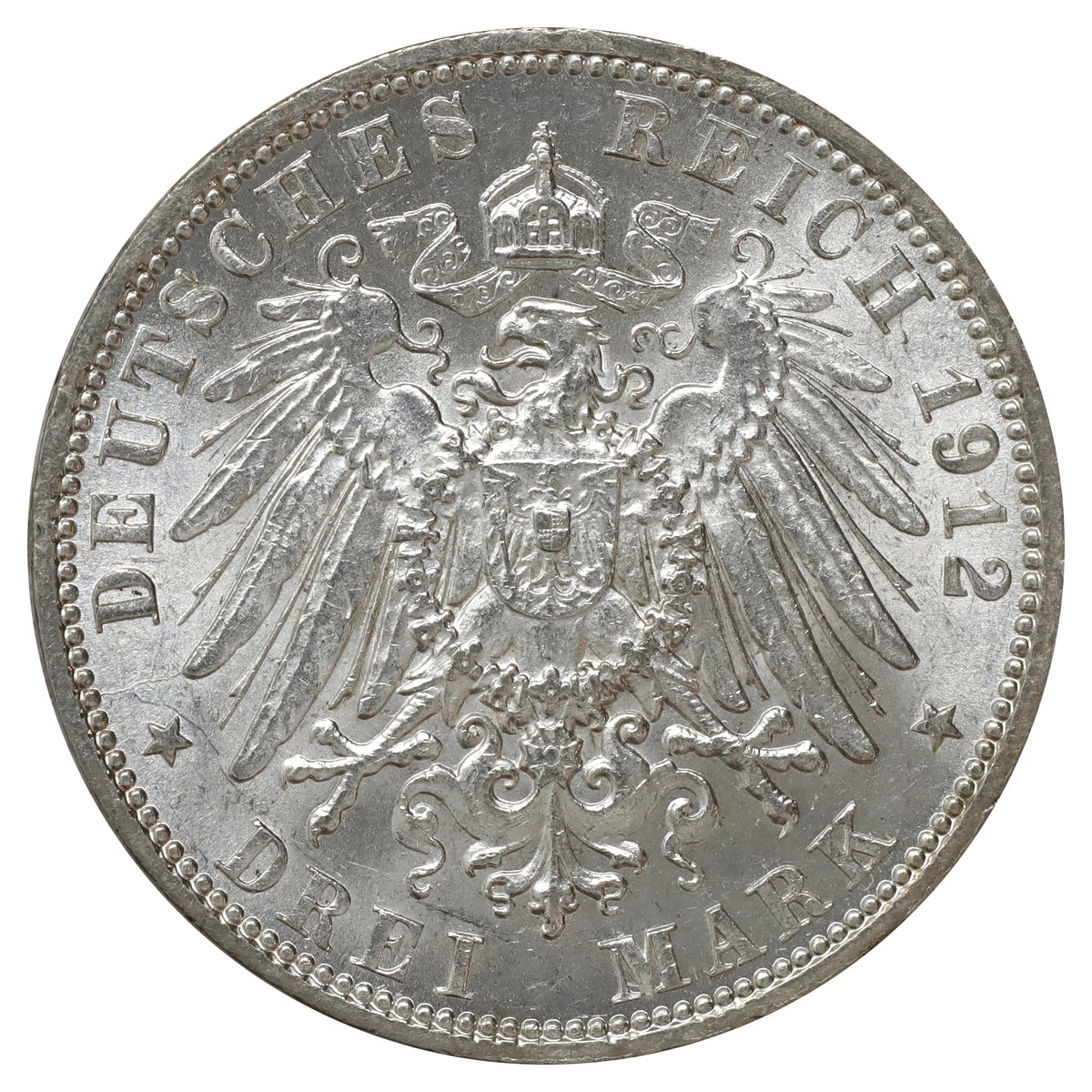 German States 1912J Hamburg 3 Marks UNC+ (MS62)