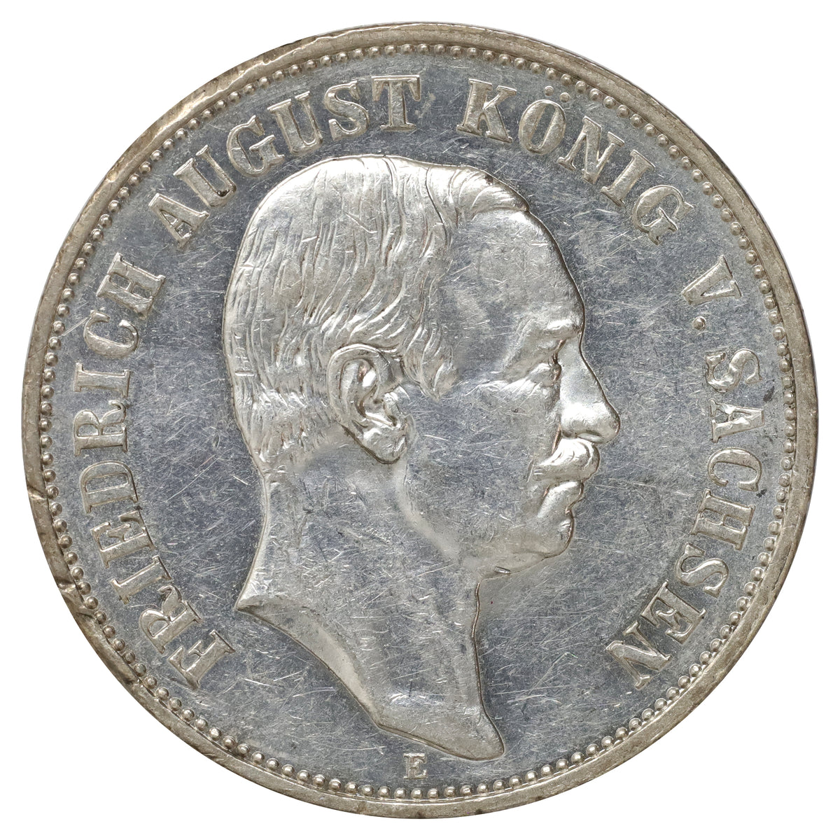 German States 1914E Saxony 5 Marks Almost Uncirculated (AU50)