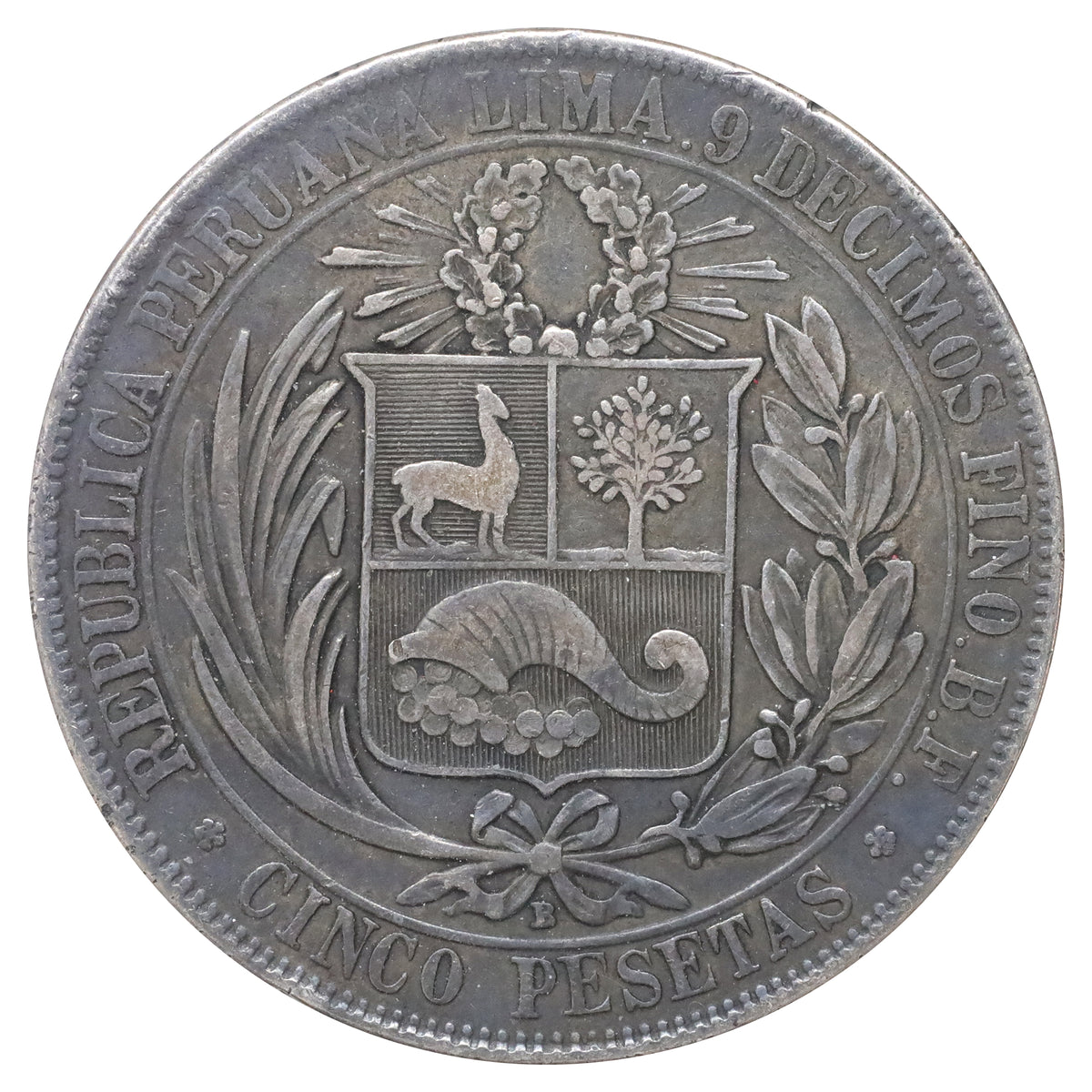 Peru 1880BF 5 Pesetas Extra Fine (EF40)