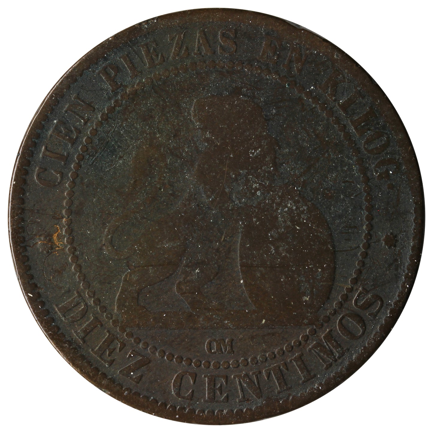 Spain 1870 OM 10 Centimos F-VF (F15)