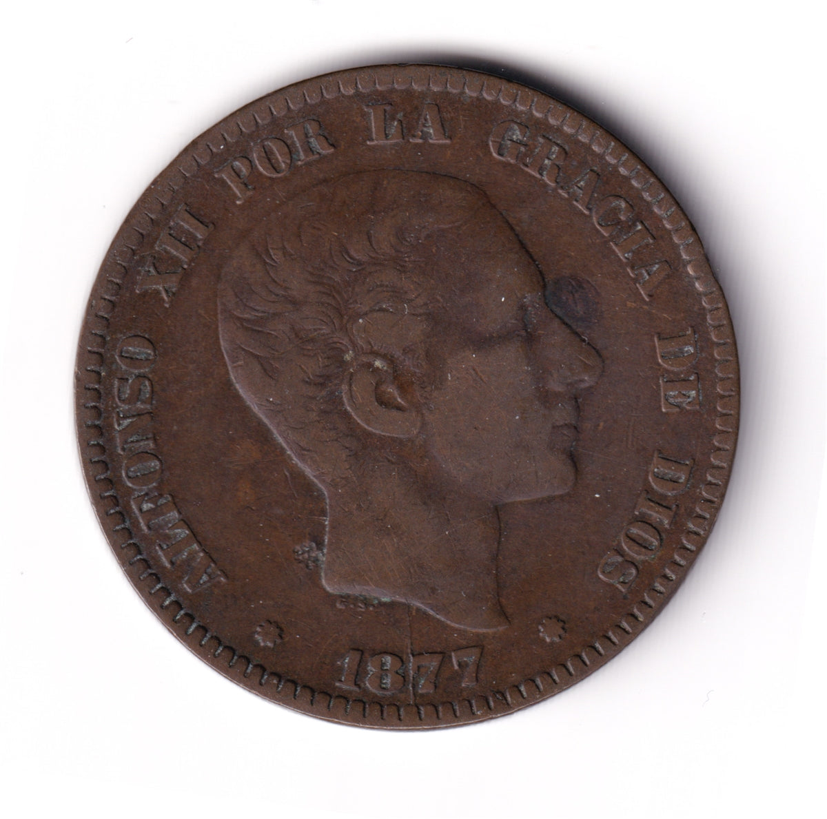 Spain 1877 OM 10 Centimos Extra Fine (EF40) $