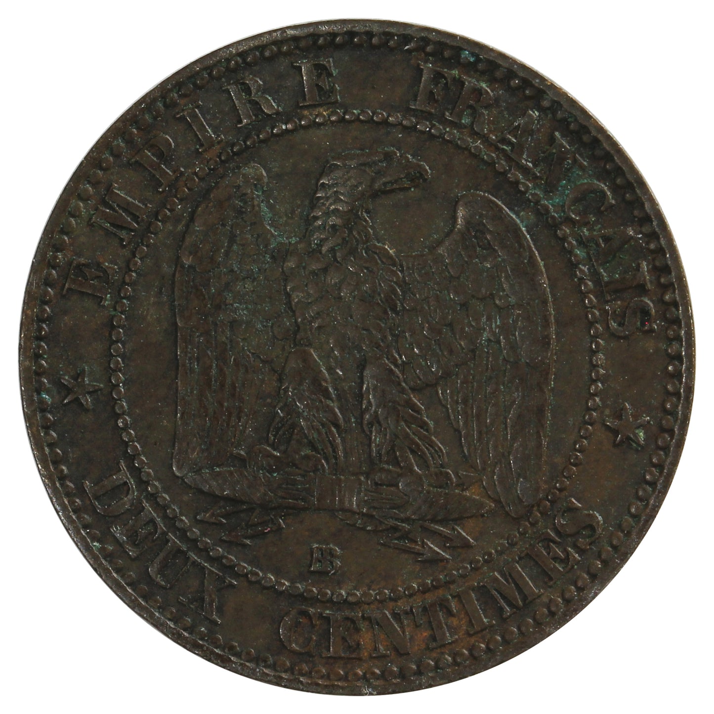 France 1856BB 2 Centimes Almost Uncirculated (AU50)